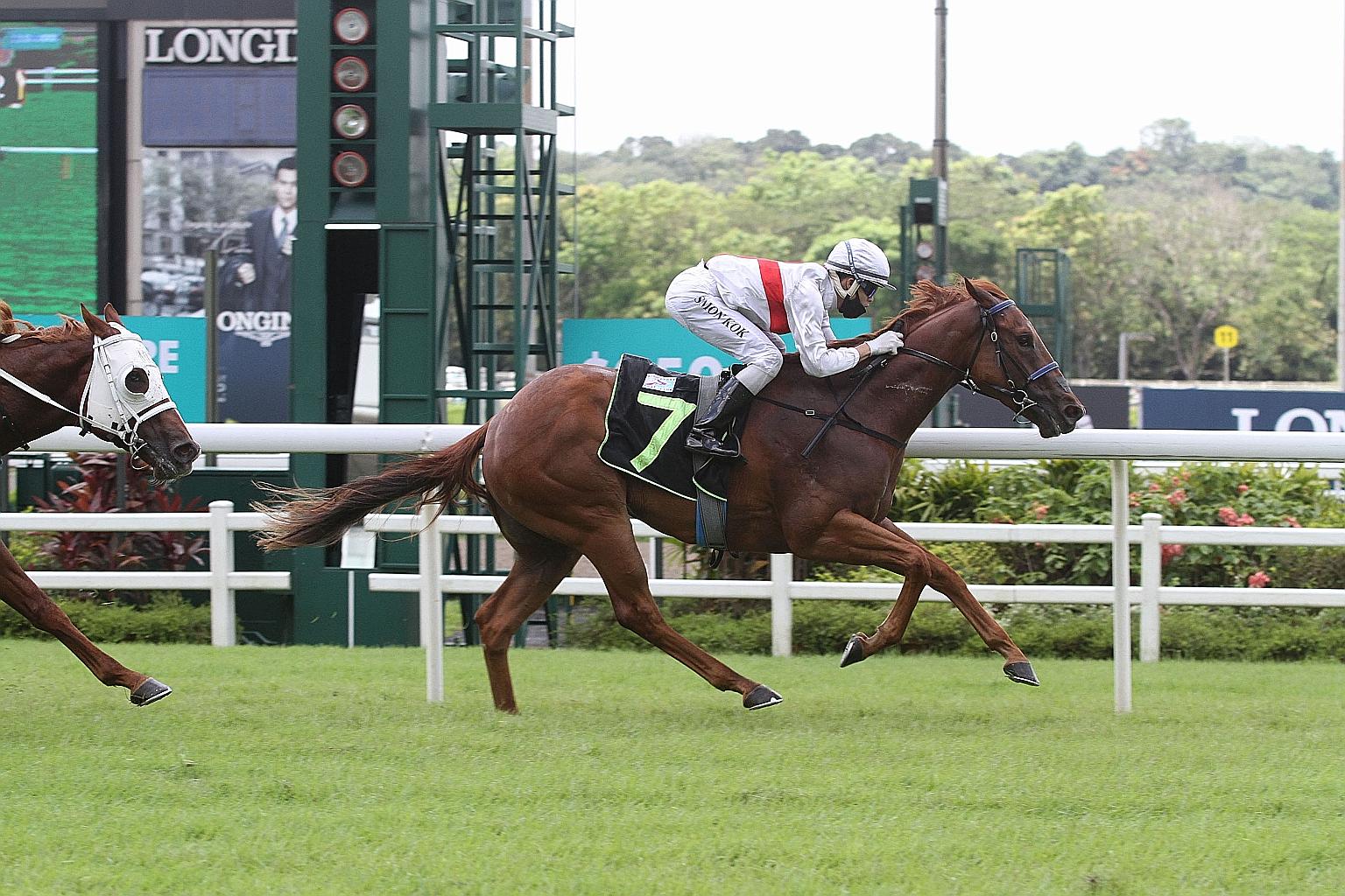 Infinite Wisdom leading all the way in his debut on Aug 30 last year.