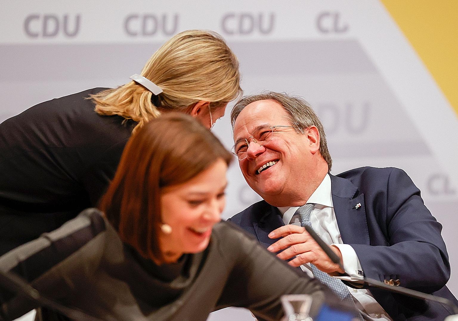 Mr Armin Laschet, North Rhine-Westphalia's state premier, at the Christian Democratic Union's congress in Berlin after being elected the new leader of the party yesterday. The event was livestreamed online to delegates due to the pandemic. PHOTO: AGE