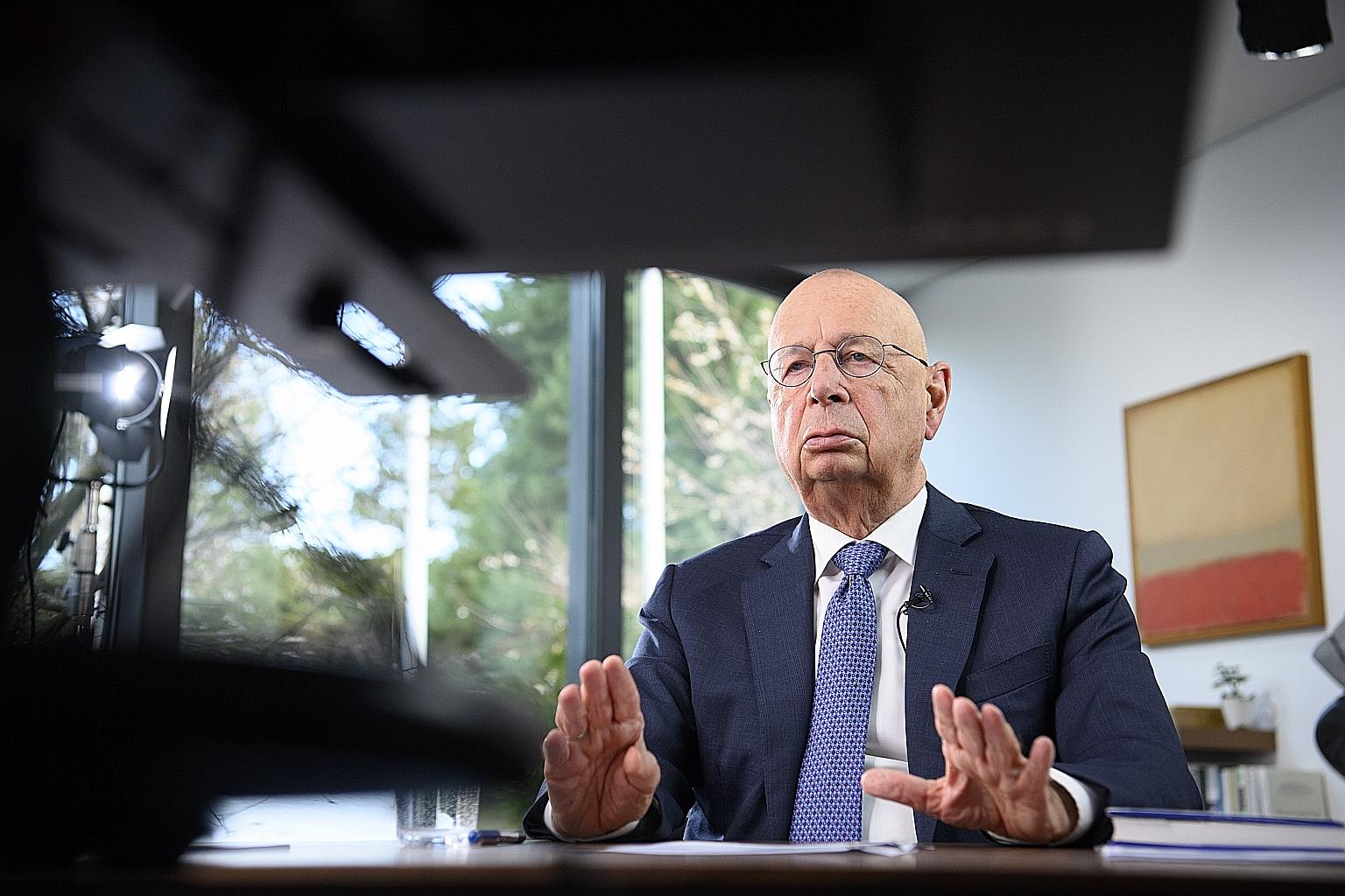World Economic Forum founder and executive chairman Klaus Schwab speaking on Monday at a virtual press conference to preview the Davos Agenda 2021, which will be held virtually from Jan 25 to 29.