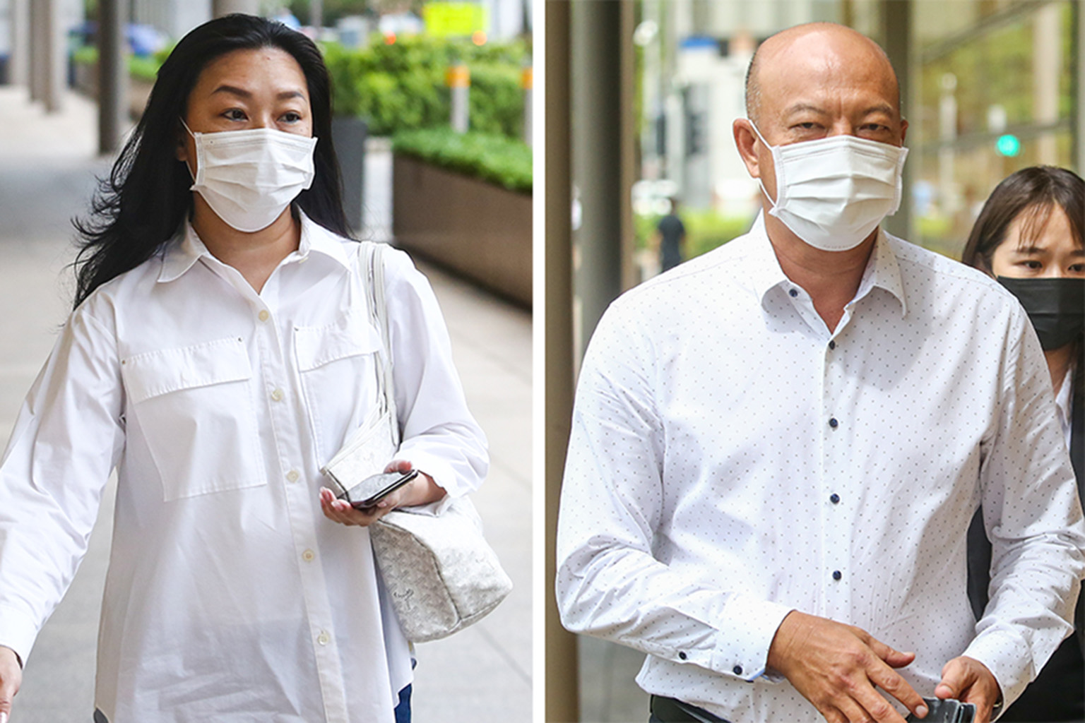 Ms Lim Siew Ling (far left) sued her sister-in-law Neo Choon Sian and her husband Heng Hong Hing (left) for defamation at her father-in-law's wake and on two subsequent occasions at the office of family-owned car dealership Prime Cars Credit in 2018.