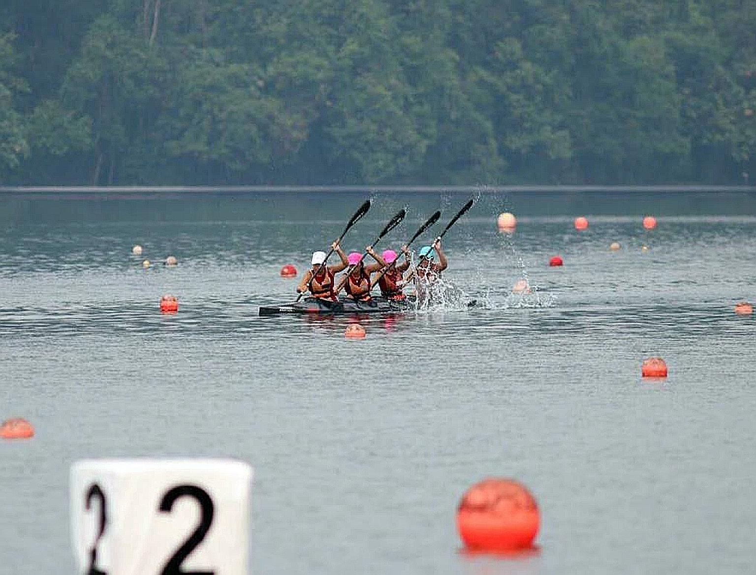 Canoeist Shyan Ang (second from right) of Anglo-Chinese Junior College, seen here competing at the 2019 National School Games, is worried the NSG will be called off as this is the final year that she can compete.