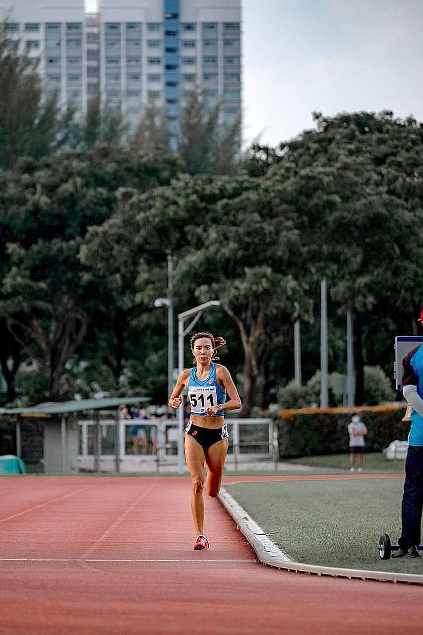 Goh Chui Ling running the 1,500m in last month's SA performance trial. Yesterday, her time in the 5,000m was just over three seconds outside the SEA Games qualifying standard, despite still being in "pre-competition phase".