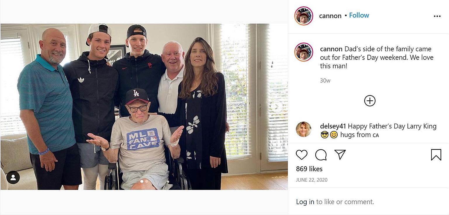 In a photo posted in June last year, talk-show host Larry King (foreground) is seen with his children, (background, from left) Larry Jr, Cannon, Chance, Andy and Chaia. Andy and Chaia died last year.