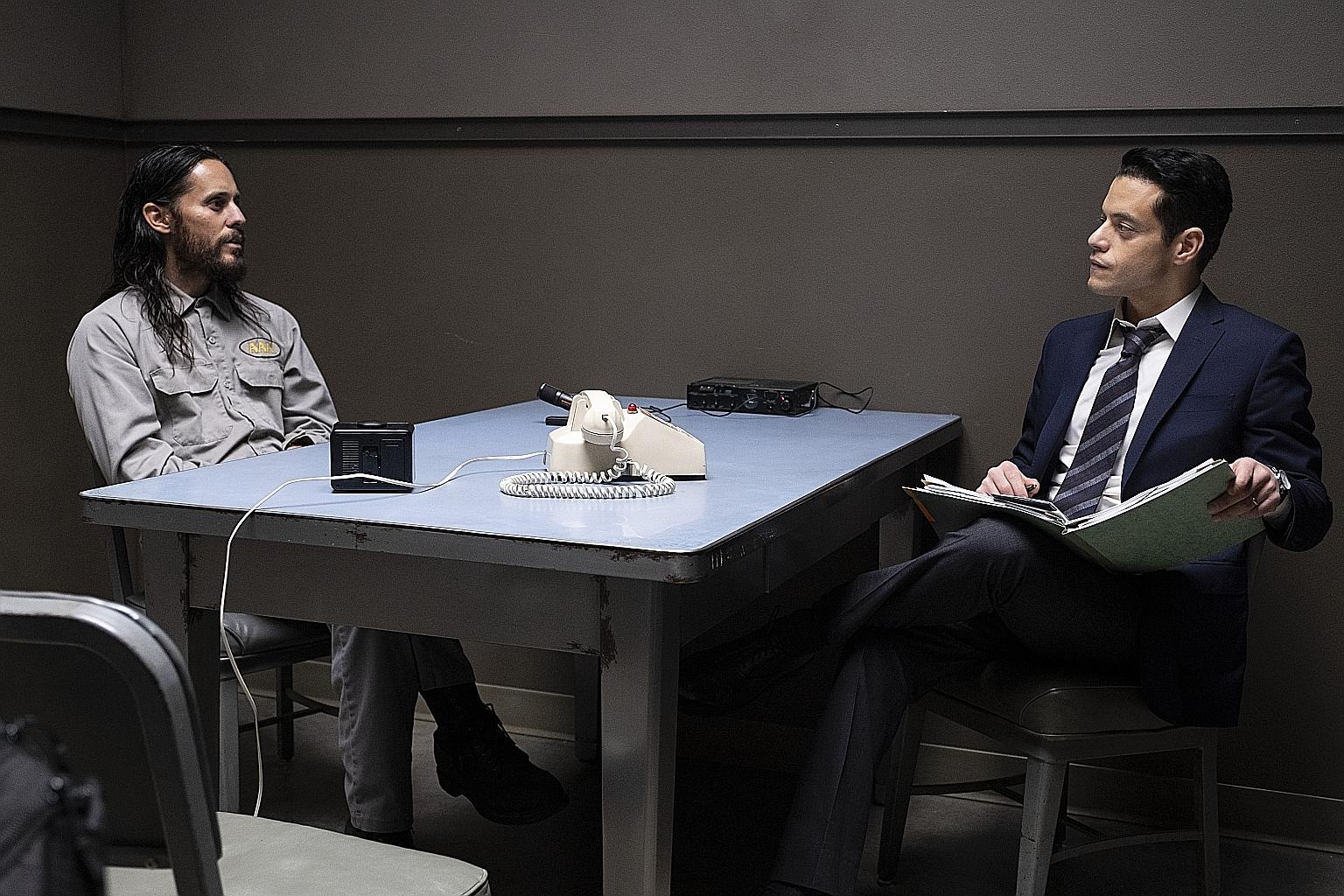 Jared Leto (left) plays an inscrutable murder suspect opposite Rami Malek's police-officer character in The Little Things.