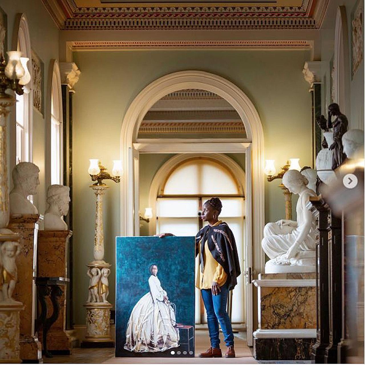 British-Zambian artist Hannah Uzor and her portrait of Sarah Forbes Bonetta at Osbourne House in the Isle of Wight.