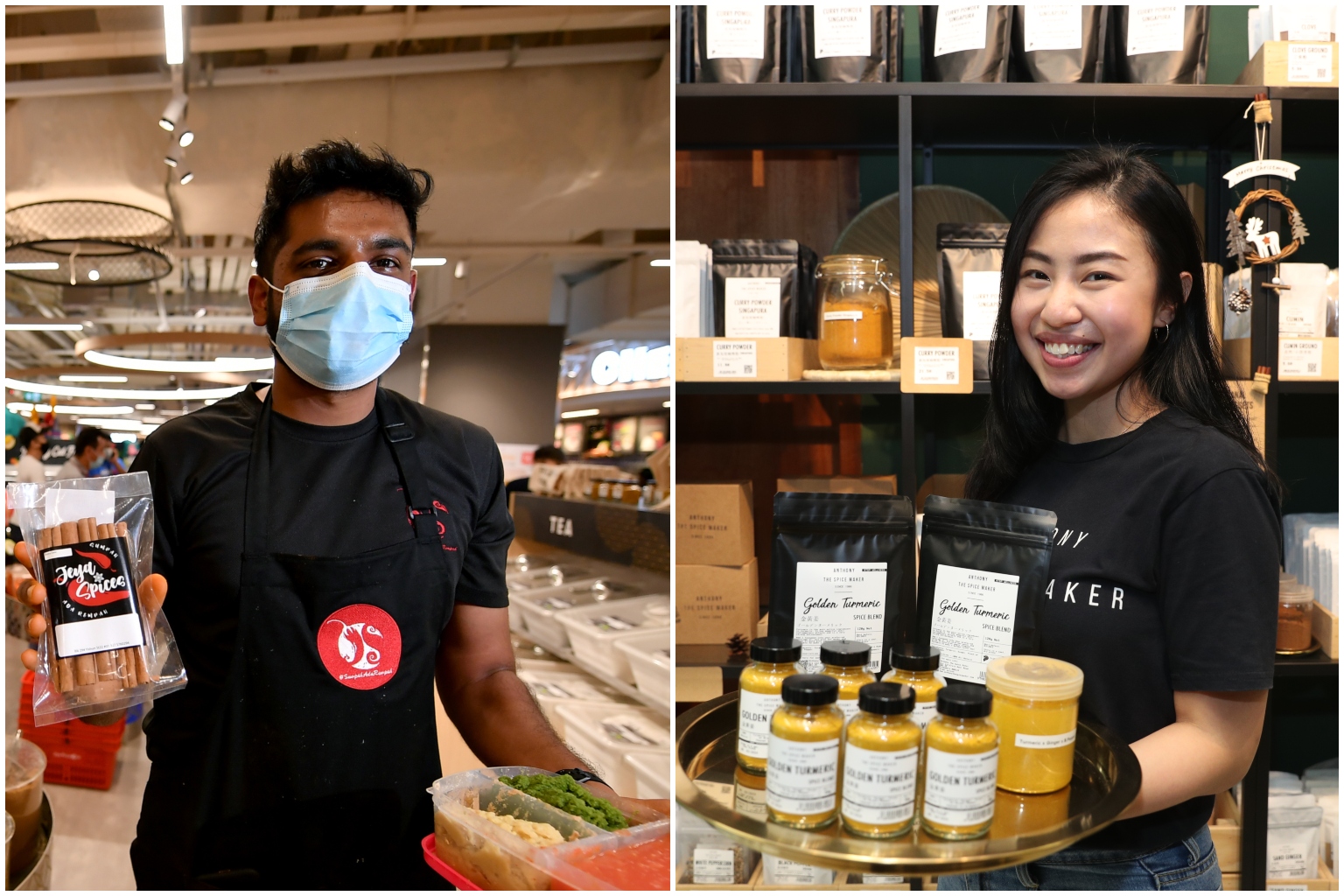 Mr Jeya Seelan (left), owner of Jeya Spices and Leow Min Ling, Manager at Anthony The Spice Maker.