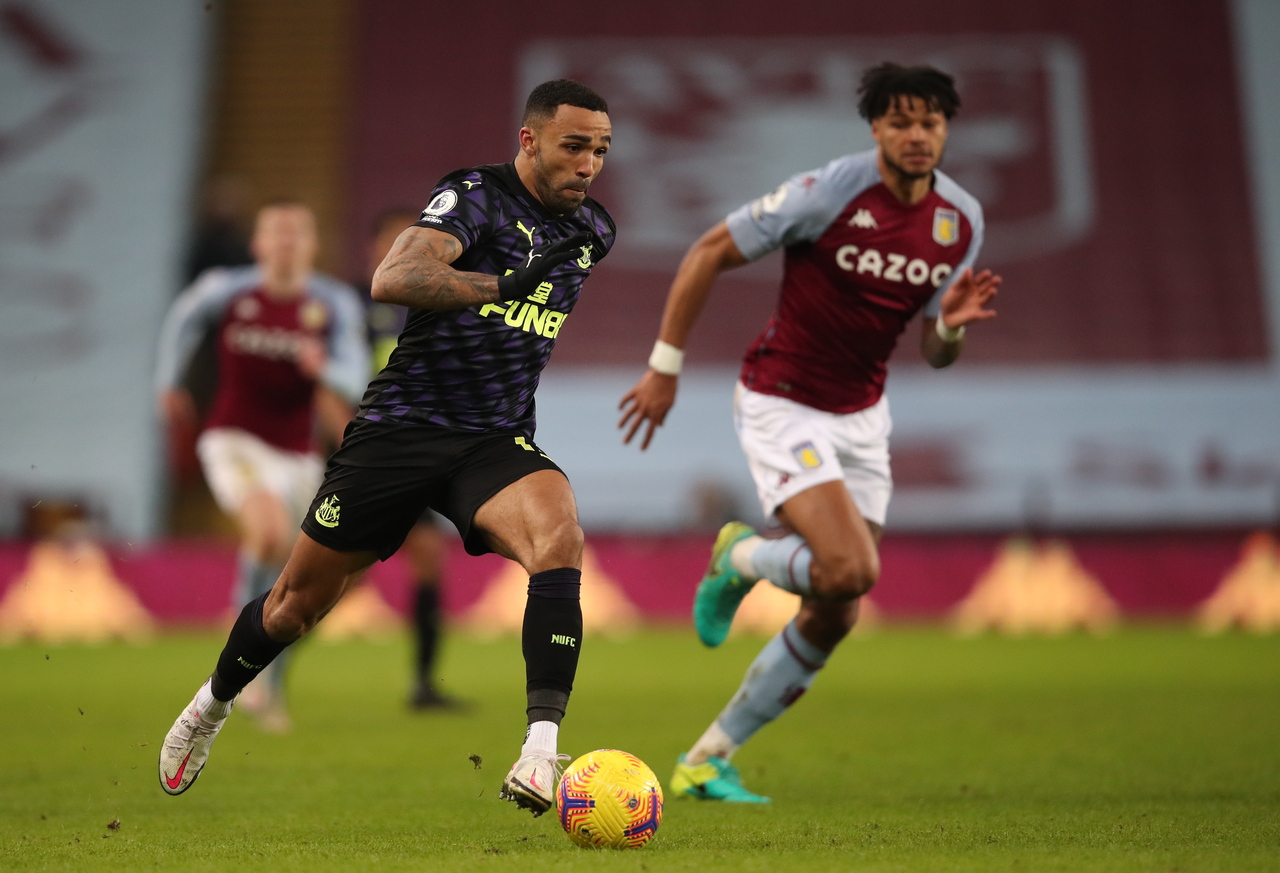 Newcastle's Callum Wilson (left) in action during the English Premier League match in Birmingham, Britain, on Jan 23, 2021.