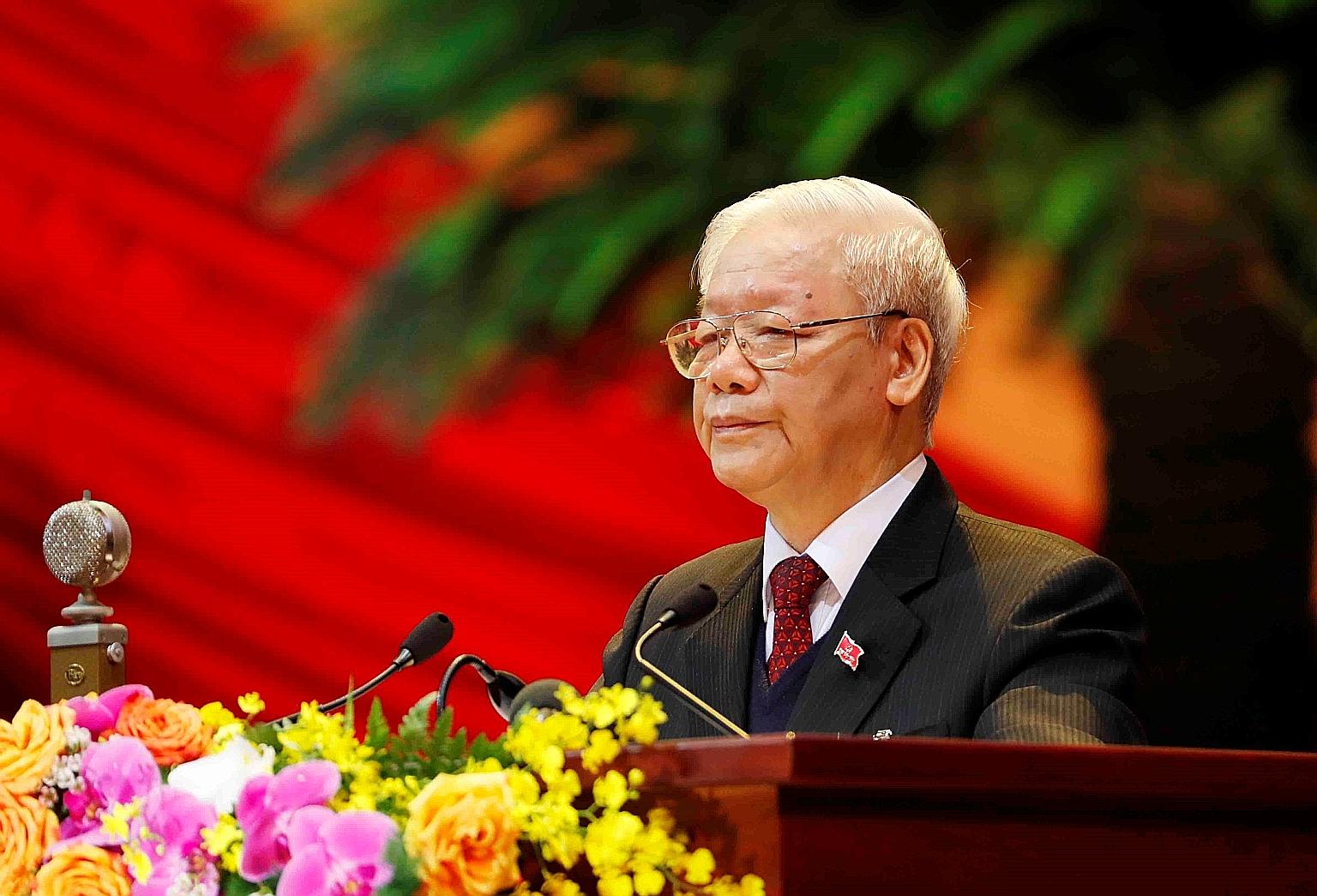 Vietnam's Communist Party general secretary Nguyen Phu Trong at its 13th congress on Tuesday. PHOTO: REUTERS