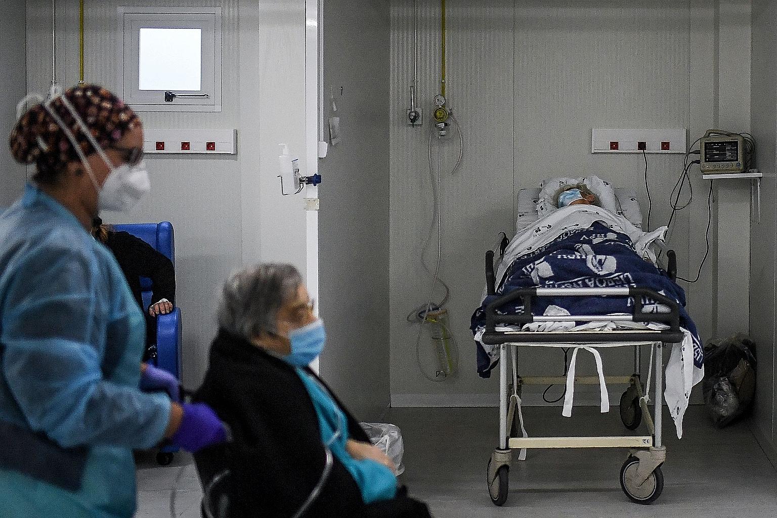 The Covid-19 emergency room of Santa Maria hospital in Lisbon on Jan 11. Currently, 765 Covid-19 patients are in intensive care units in Portugal.