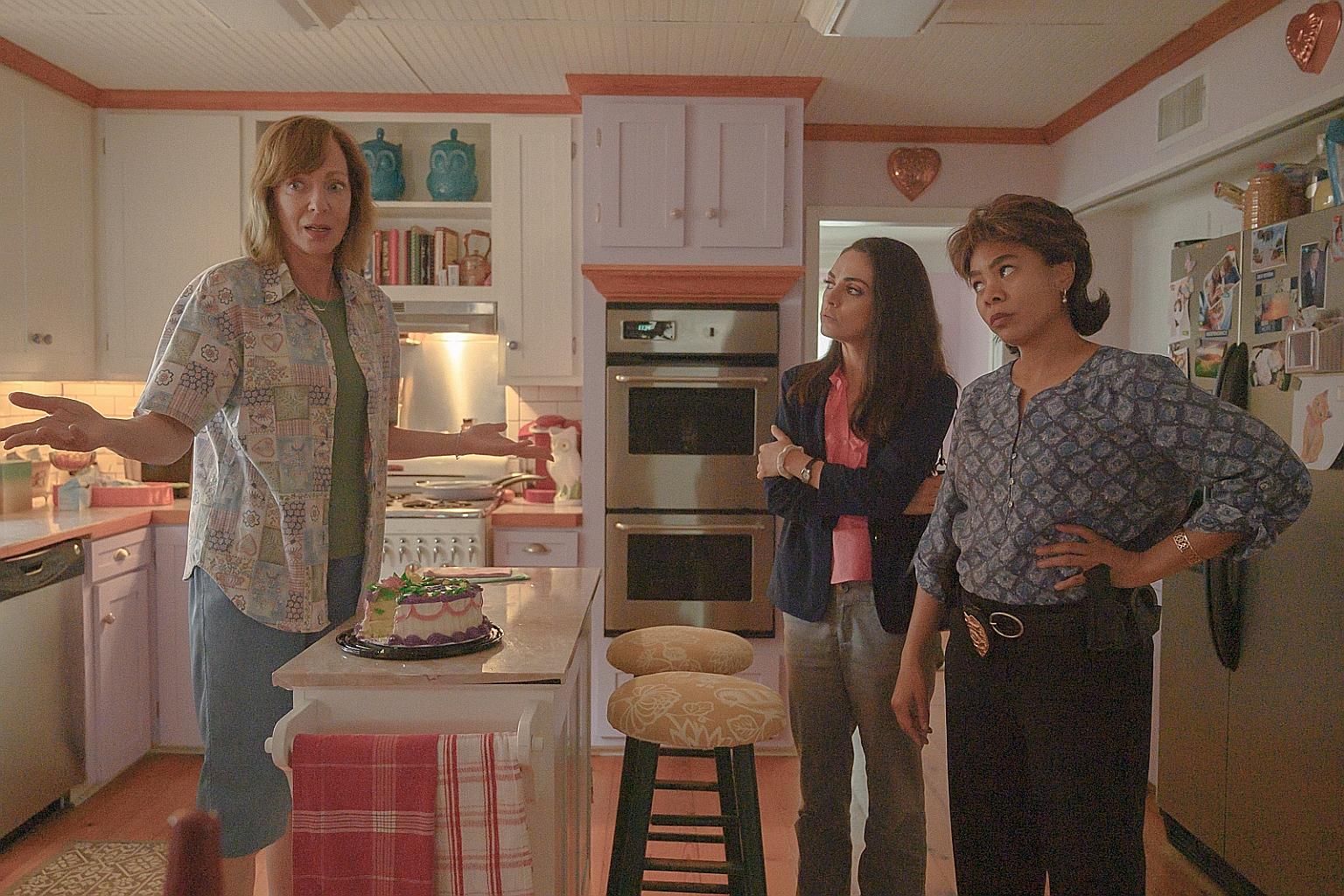 (From left) Allison Janney, Mila Kunis, Regina Hall in Breaking News In Yuba County.