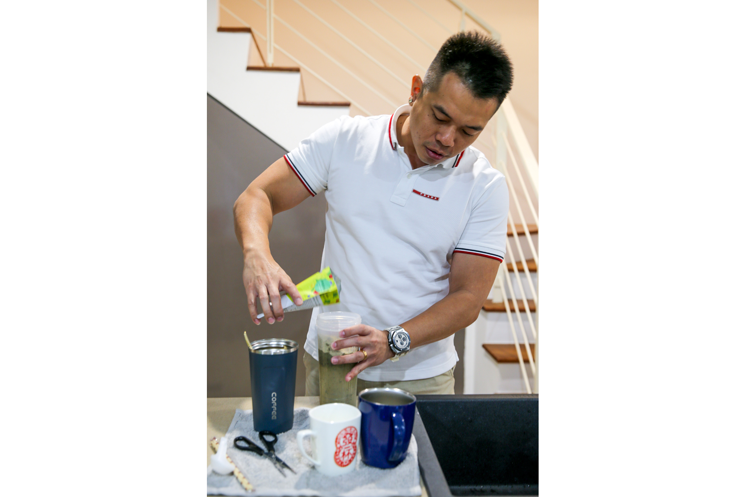 Mr Jason Chew (left), who started taking meal replacement shakes regularly from August last year as he was working from home, now drinks them thrice a week on days when he does not have to go to the office.