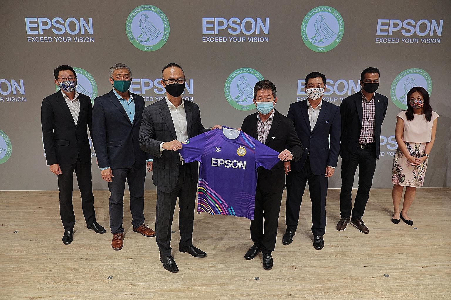 From left: Geylang International adviser Ben Ten, Sport Singapore CEO Lim Teck Yin, Epson South-east Asia regional managing director Siew Jin Kiat, Geylang International chairman Thomas Gay, FAS deputy president Bernard Tan, FAS general secretary Yaz