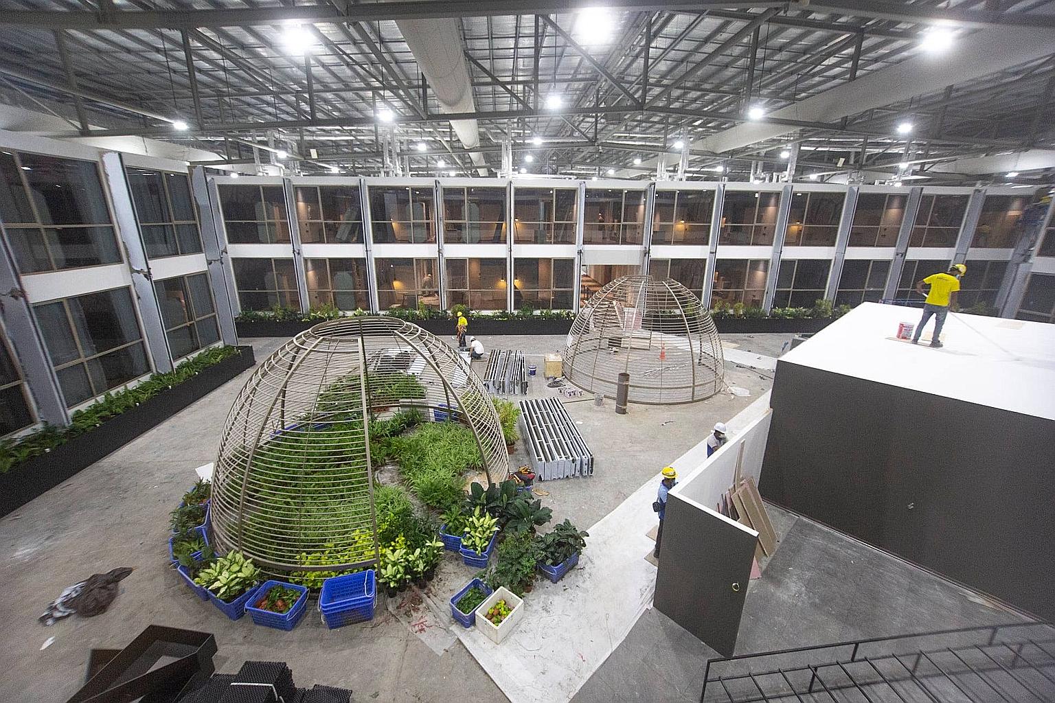 Ongoing construction work at Connect@Changi's courtyard. The facility at Singapore Expo and Max Atria is almost complete and is expected to receive its first guests under the Connect@Singapore segregated travel lane from Feb 21.