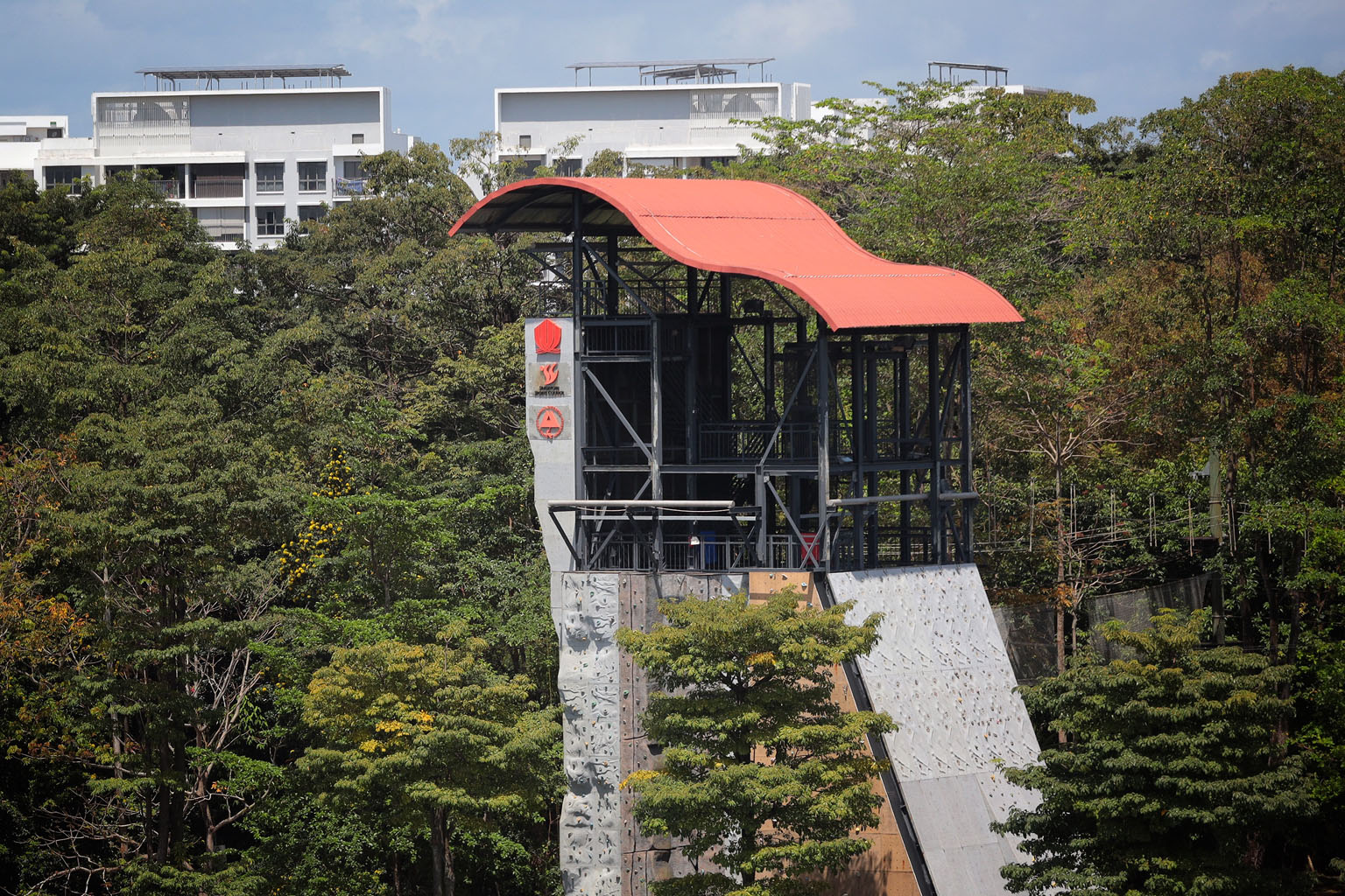 An outdoor-activity structure at Safra Yishun. Following the death of a 15-year-old student last week after an accident during an activity at the club, the Ministry of Education stopped outdoor activities involving heights for schools until investiga