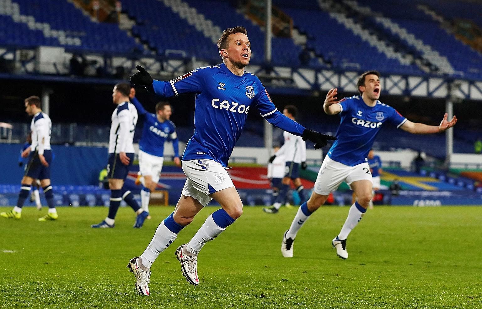 Bernard reeling away after putting Everton 5-4 up in extra time of Wednesday's FA Cup tie against Tottenham at Goodison Park. The Brazilian turned out to be the hero with his winner, while Joe Mourinho bemoaned his side's weak defence despite their f