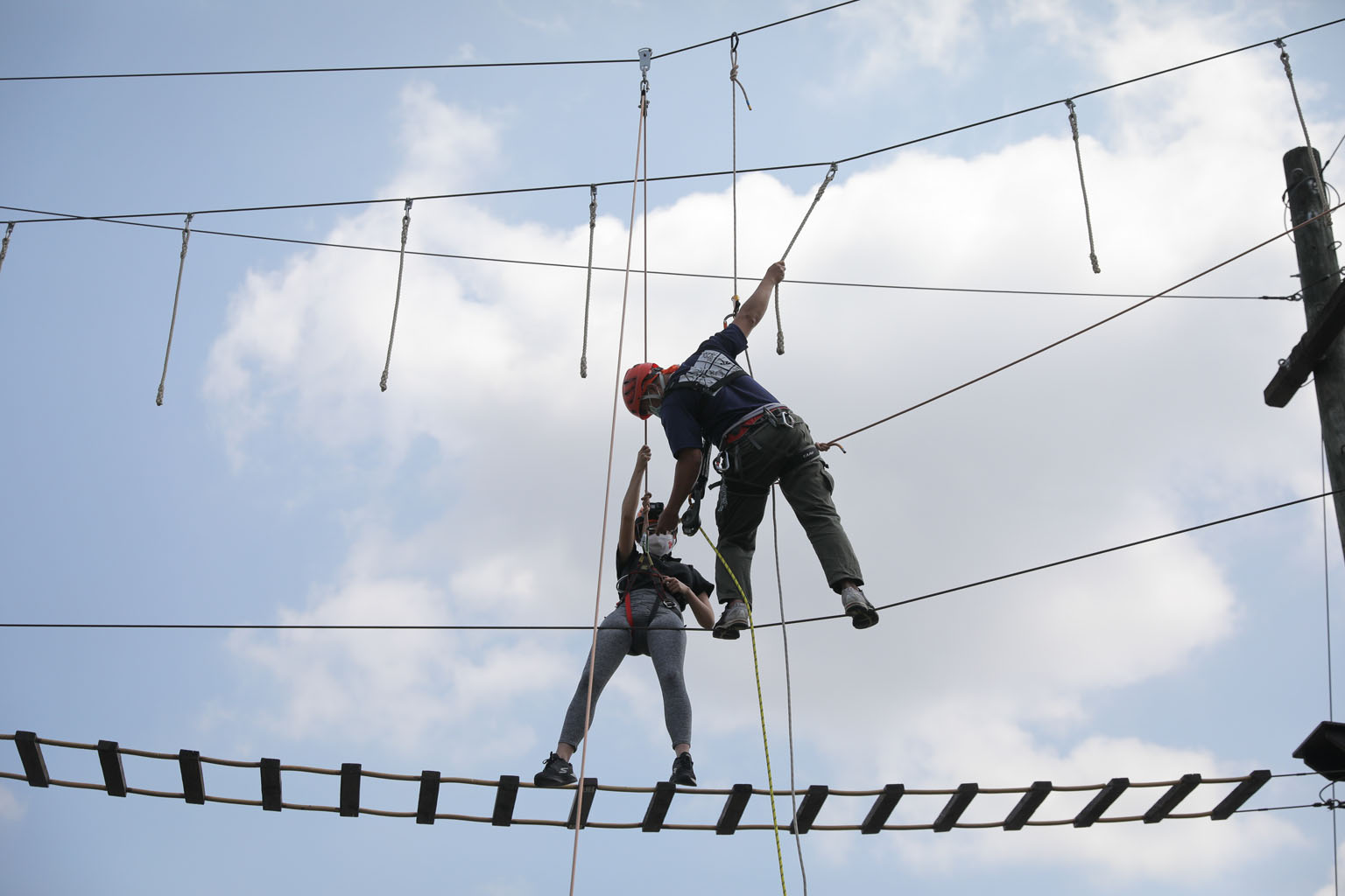A rescue demonstration yesterday on the sidelines of an MOU signing to pilot the use of body cameras during adventure activities.