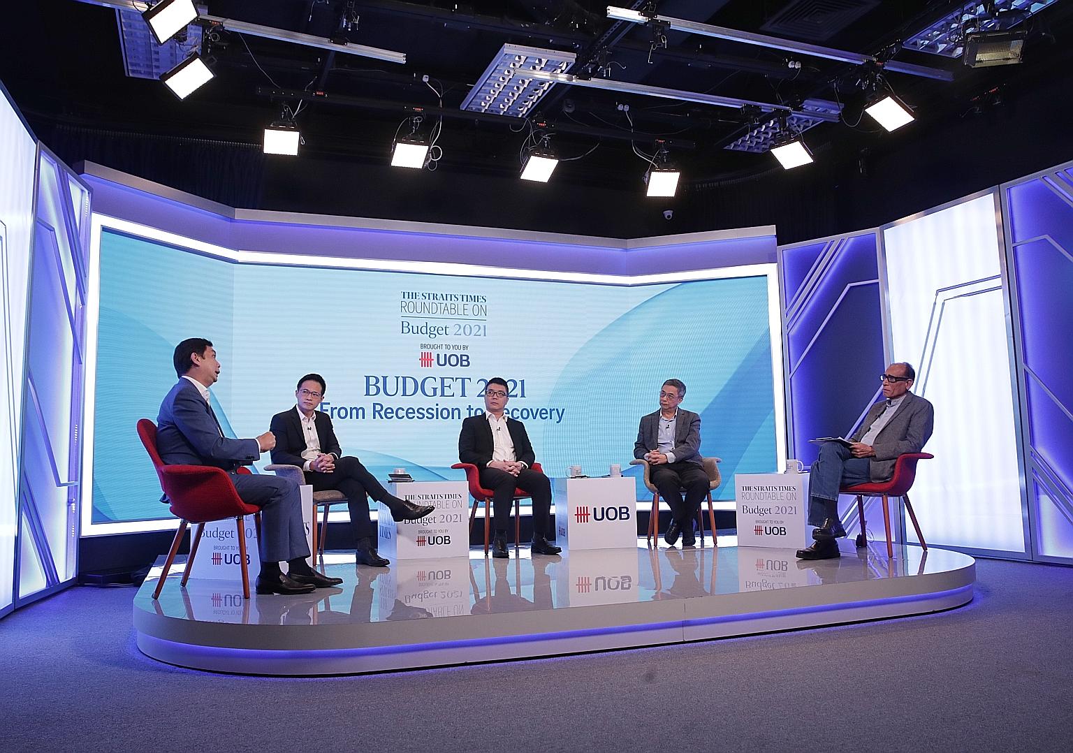 Speaking at the roundtable discussion organised by The Straits Times and UOB on Wednesday were (from far left) Singapore Manufacturing Federation president and Singapore Business Federation vice-chairman Douglas Foo; NTUC assistant secretary-general 