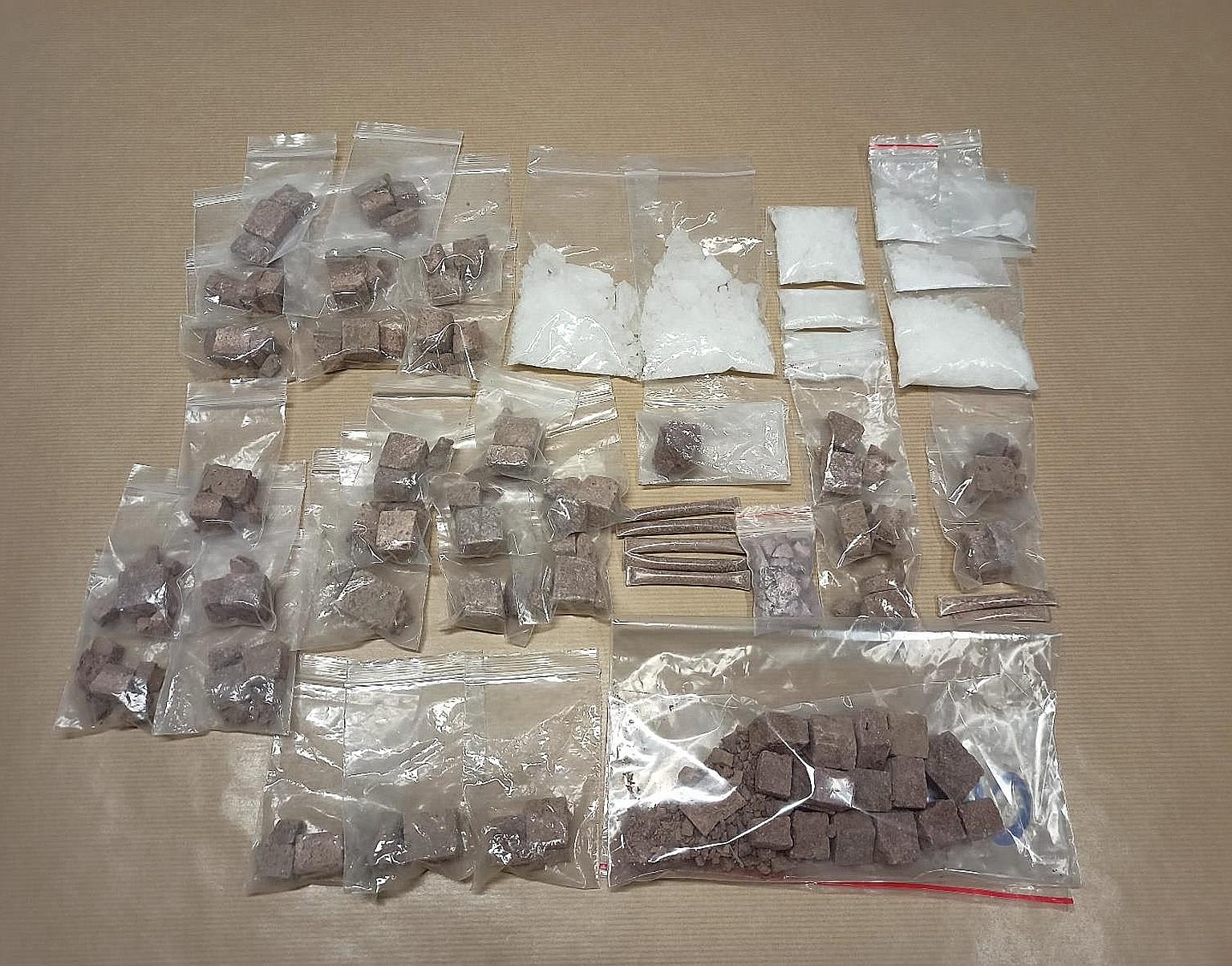 Drugs estimated to be worth over $135,000 were seized in the Central Narcotics Bureau's six-day raid which ended yesterday. The operation covered areas including Ang Mo Kio and Bukit Batok.