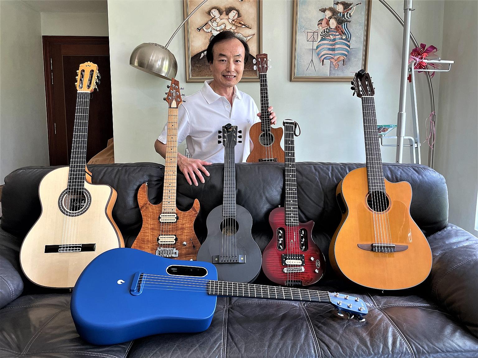 Retiree Eugene Chan spent $8,500 on six guitars and one ukulele in the past year. Like him, music hobbyists have been spending more money and time on their instruments since the pandemic started.