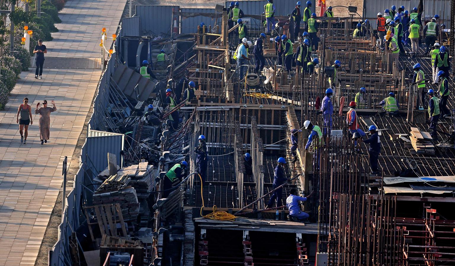 Construction workers at a building site in Dubai Creek last month. Remittances to the Philippines fell 0.8 per cent last year. Officials expect remittances to grow 4 per cent this year but a Manila-based recruitment consultant believed the rate would