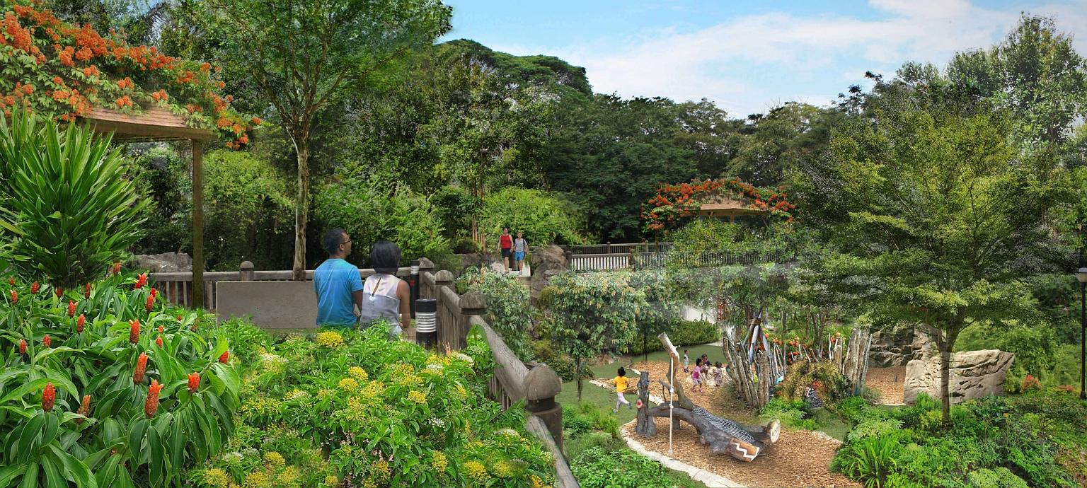 An artist's impression of the redeveloped Mount Faber Park, to be ready by 2026. The plans include boosting biodiversity by conserving native plant and animal species.