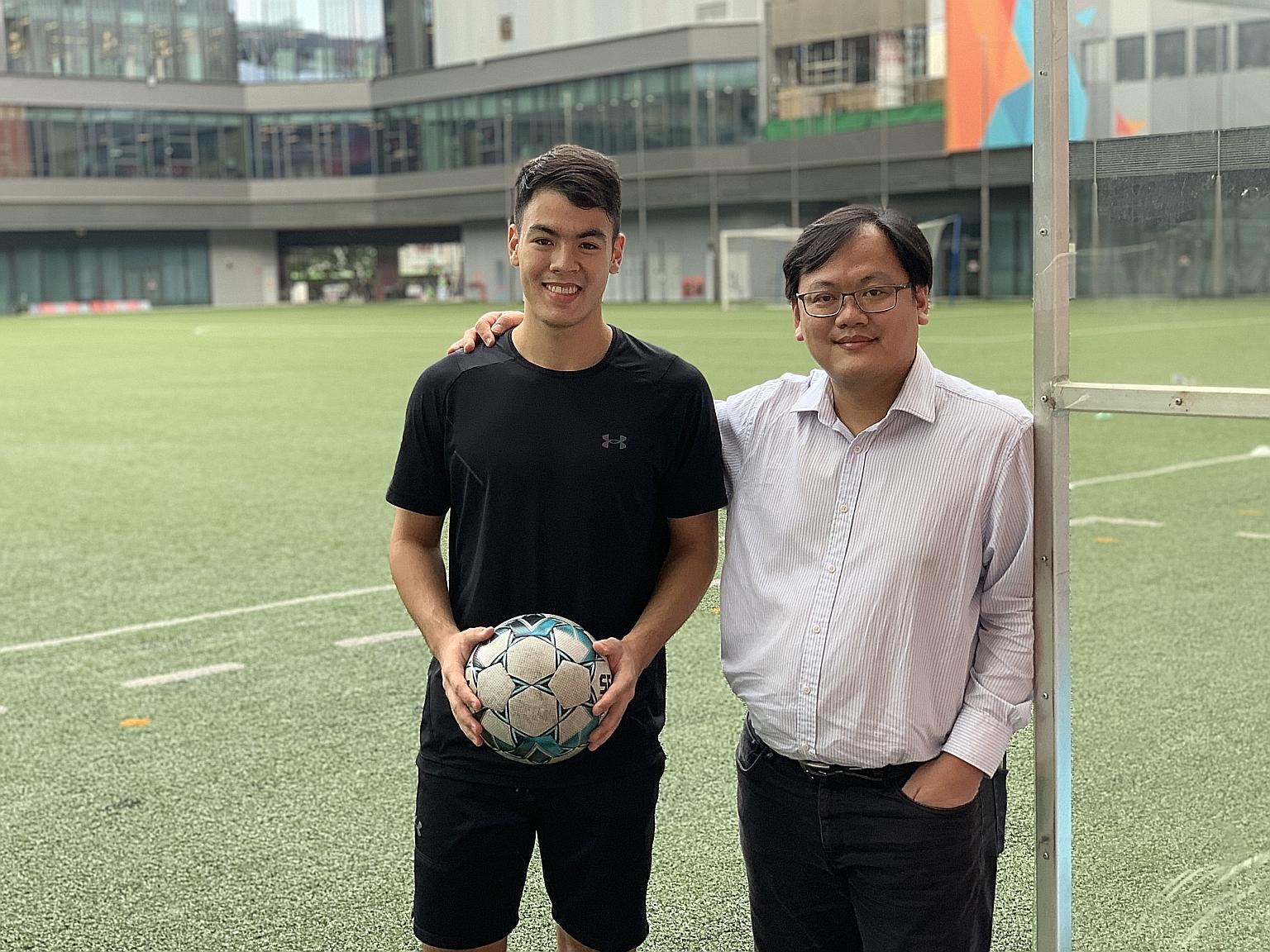 Geylang International player Zikos Vasileios Chua is proving that there need not be a trade off between football and studies. With the support of his polytechnic lecturer father Dimitrios (right), he played Singapore Premier League games through his 