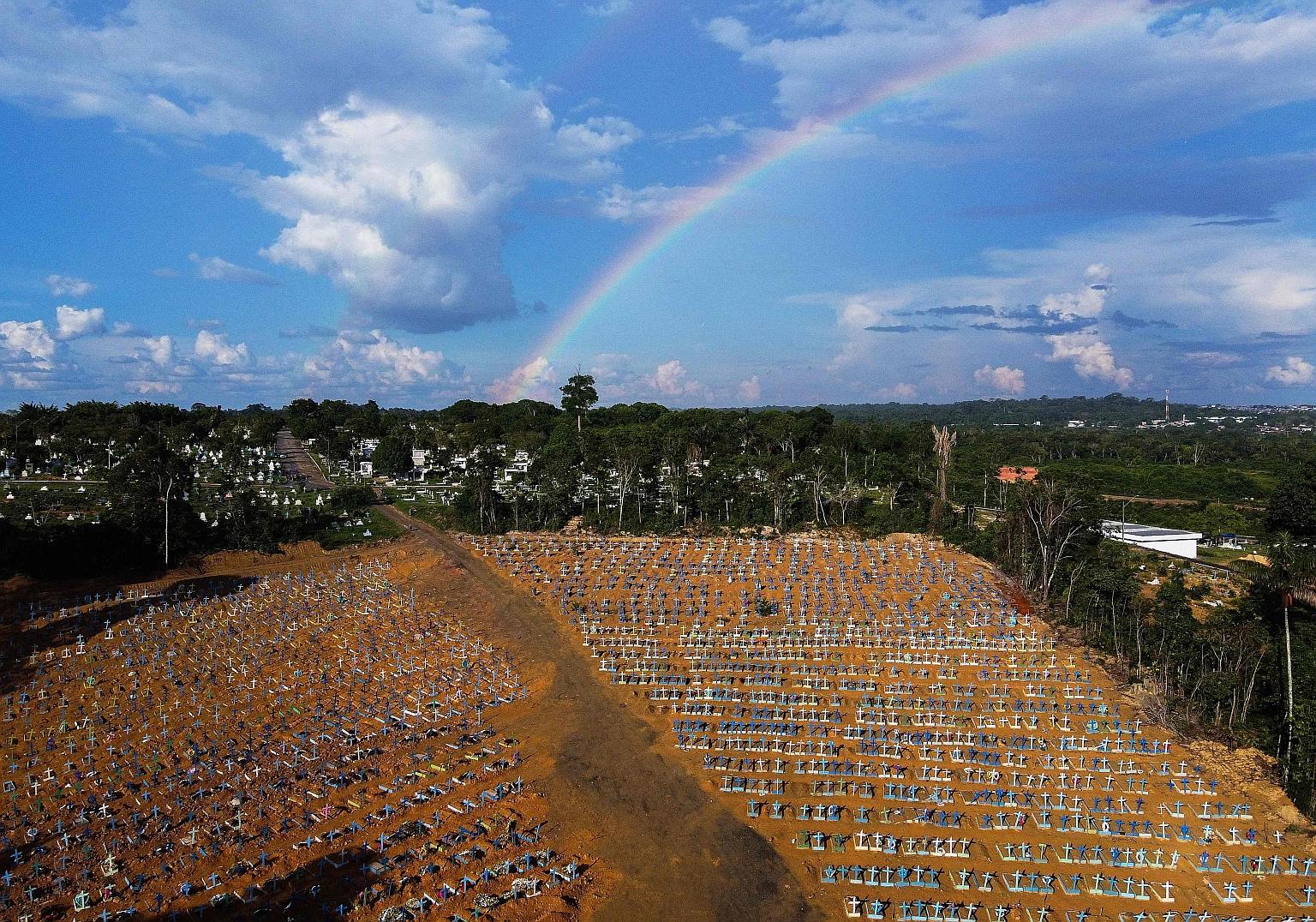 A burial site for Covid-19 victims at the Nossa Senhora Aparecida cemetery in the Brazilian city of Manaus, where the P1 variant was first identified. World Health Organisation director-general Tedros Adhanom Ghebreyesus said "the longer the virus ci
