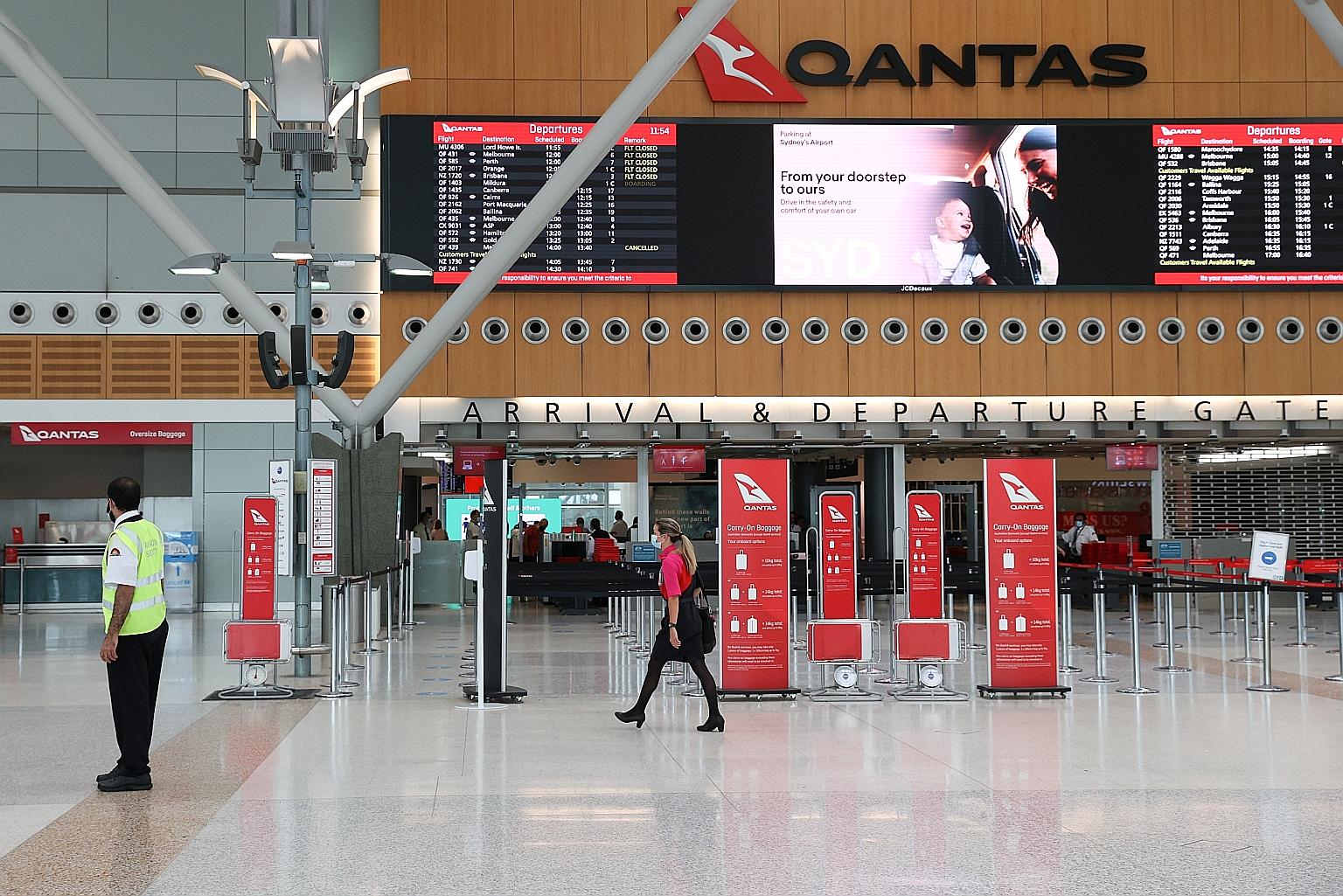 A near-empty domestic terminal at Sydney Airport last December. The resumption of travel between Singapore and Australia, with priority for students and business travellers, is in the works.