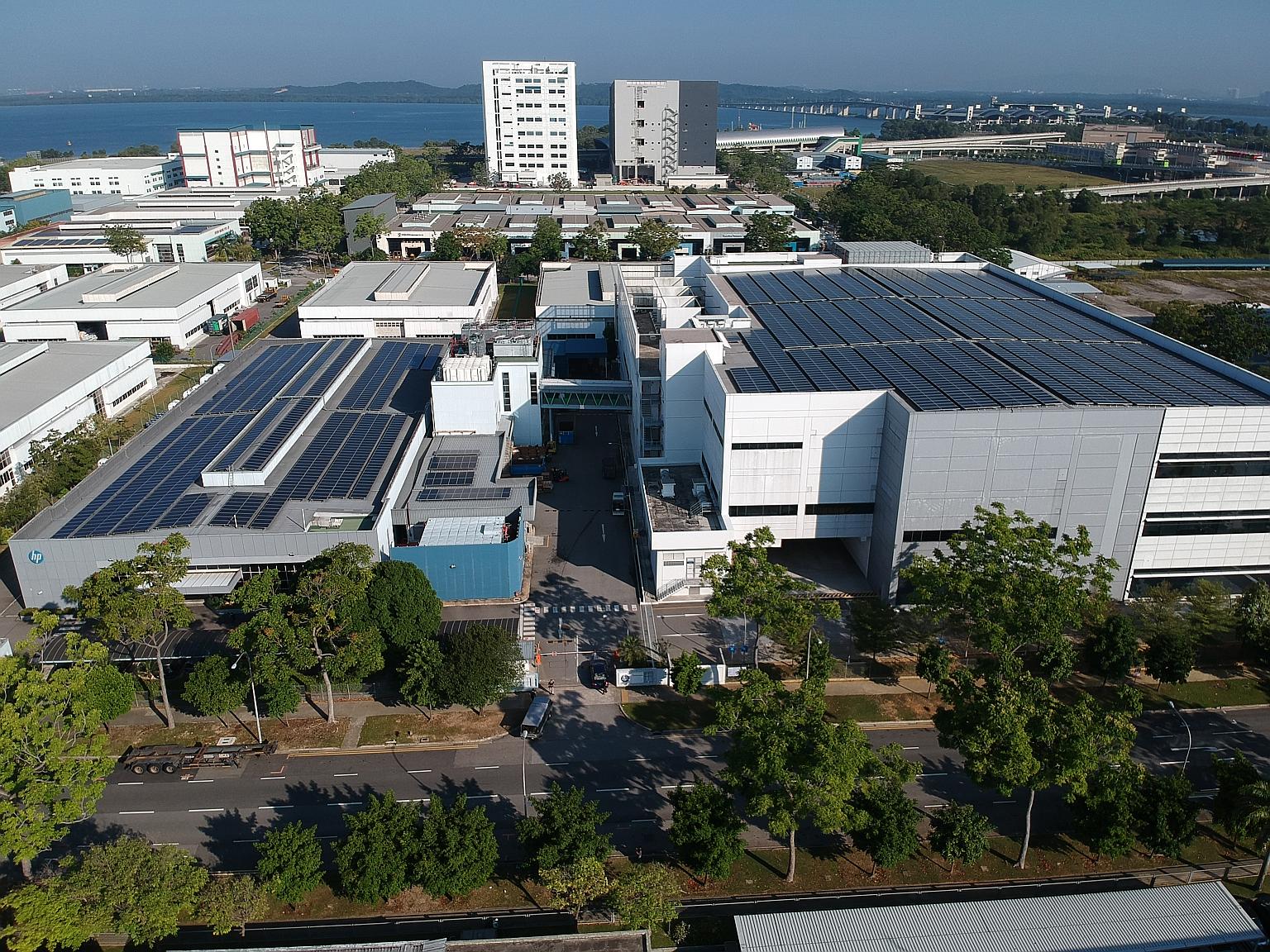 Solar panels on HP's buildings in Tuas. HP Singapore, one of the newly inducted members of the WEF network, was able to pivot from a labour-intensive factory into a digitised, automated one with the help of artificial intelligence. In doing so, it ma