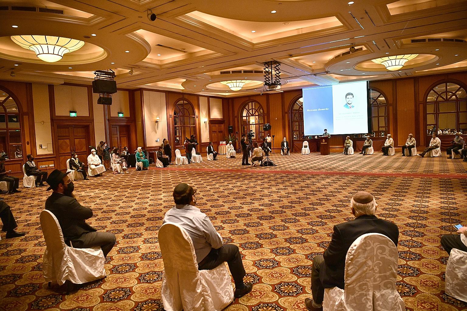 The Jewish-Muslim Friendship and Solidarity gathering at Raffles Town Club yesterday was attended by 27 community leaders representing 20 Malay/Muslim groups, 10 leaders of the Jewish community, and Minister in the Prime Minister's Office Maliki Osma