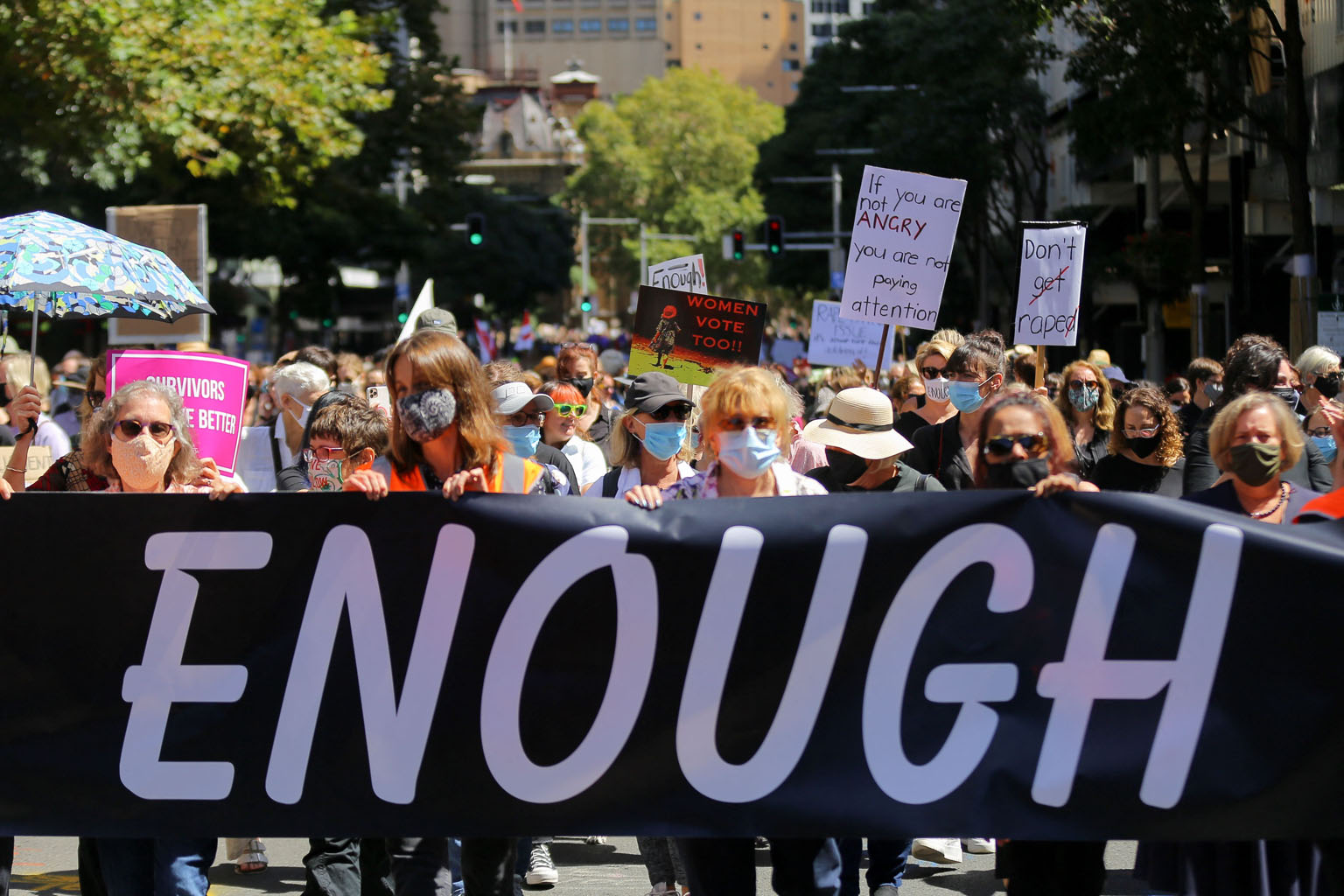 Protesters at a rally against sexual violence and gender inequality in Sydney yesterday. More than 40 March 4 Justice protests took place across Australia, calling for an end to sexism, misogyny, dangerous workplace cultures and a lack of equality in