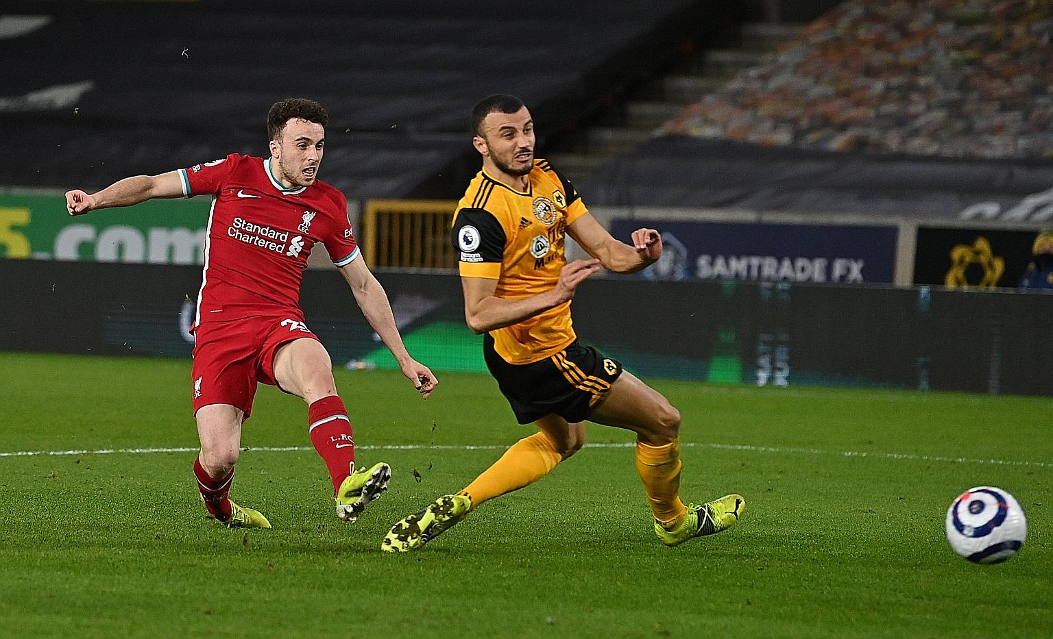 Liverpool forward Diogo Jota scoring the only goal as the Reds beat Wolverhampton Wanderers 1-0 away in the Premier League on Monday. The Reds moved to sixth in the standings.