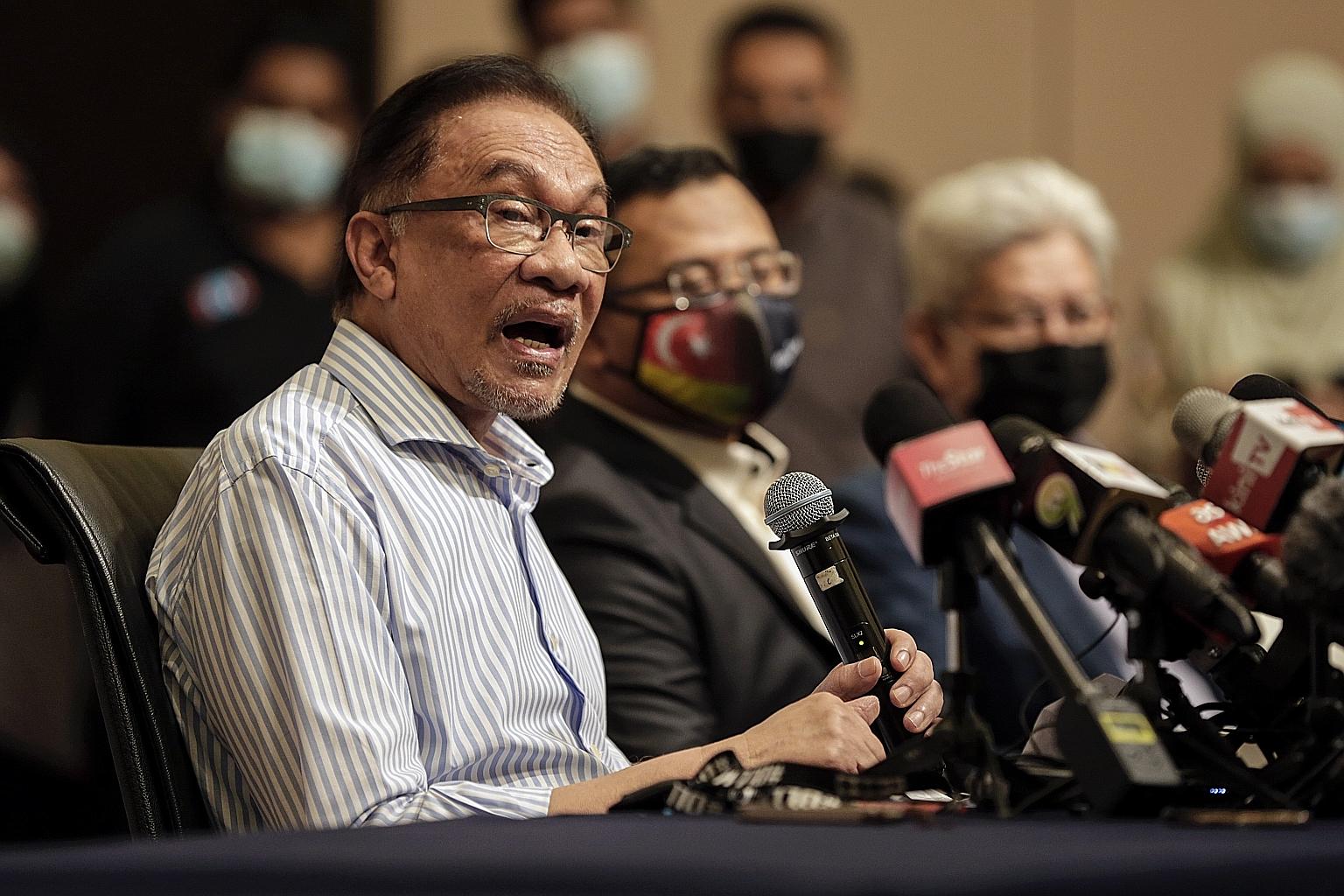 Malaysian opposition leader Anwar Ibrahim speaking at a press conference in Kuala Lumpur on Tuesday. Mr Anwar said that he had met several Umno leaders in preliminary talks to work together in the next general election.