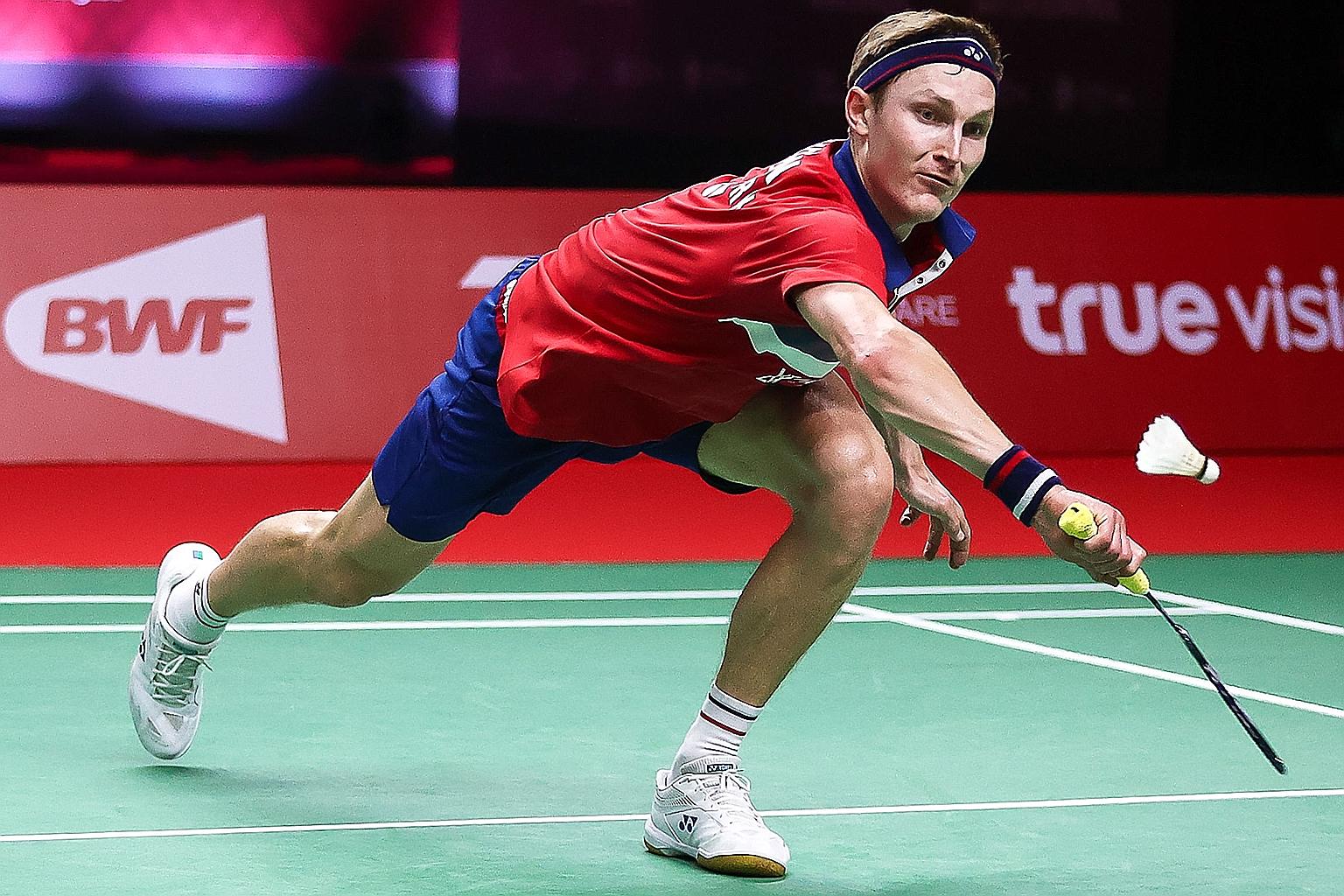 Denmark's Viktor Axelsen competing at the World Tour Finals in January - the third badminton event that was held in Bangkok after the sport restarted amid the pandemic. Yesterday, he beat Sai Praneeth of India 15-21, 21-12, 21-12 to make the All Engl