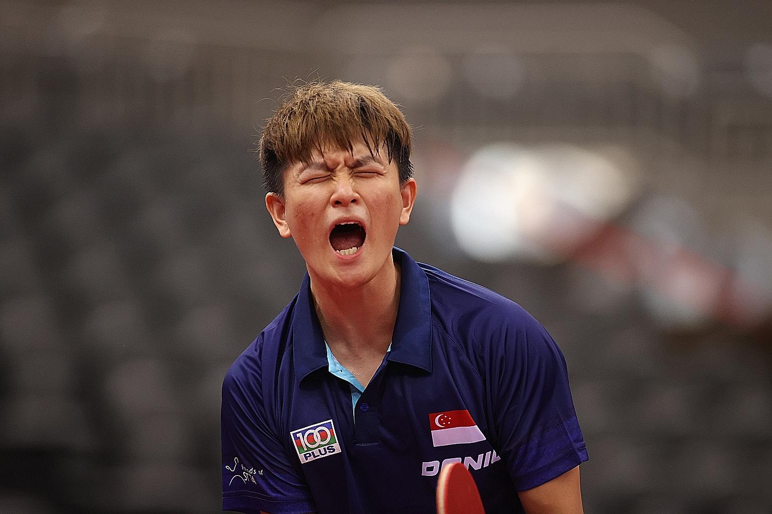 Clarence Chew is ecstatic after beating compatriot Koen Pang 4-0 yesterday in the South-east Asian final of the Asian Olympic Qualification Tournament in Doha. For him, it was a lifelong dream come true.