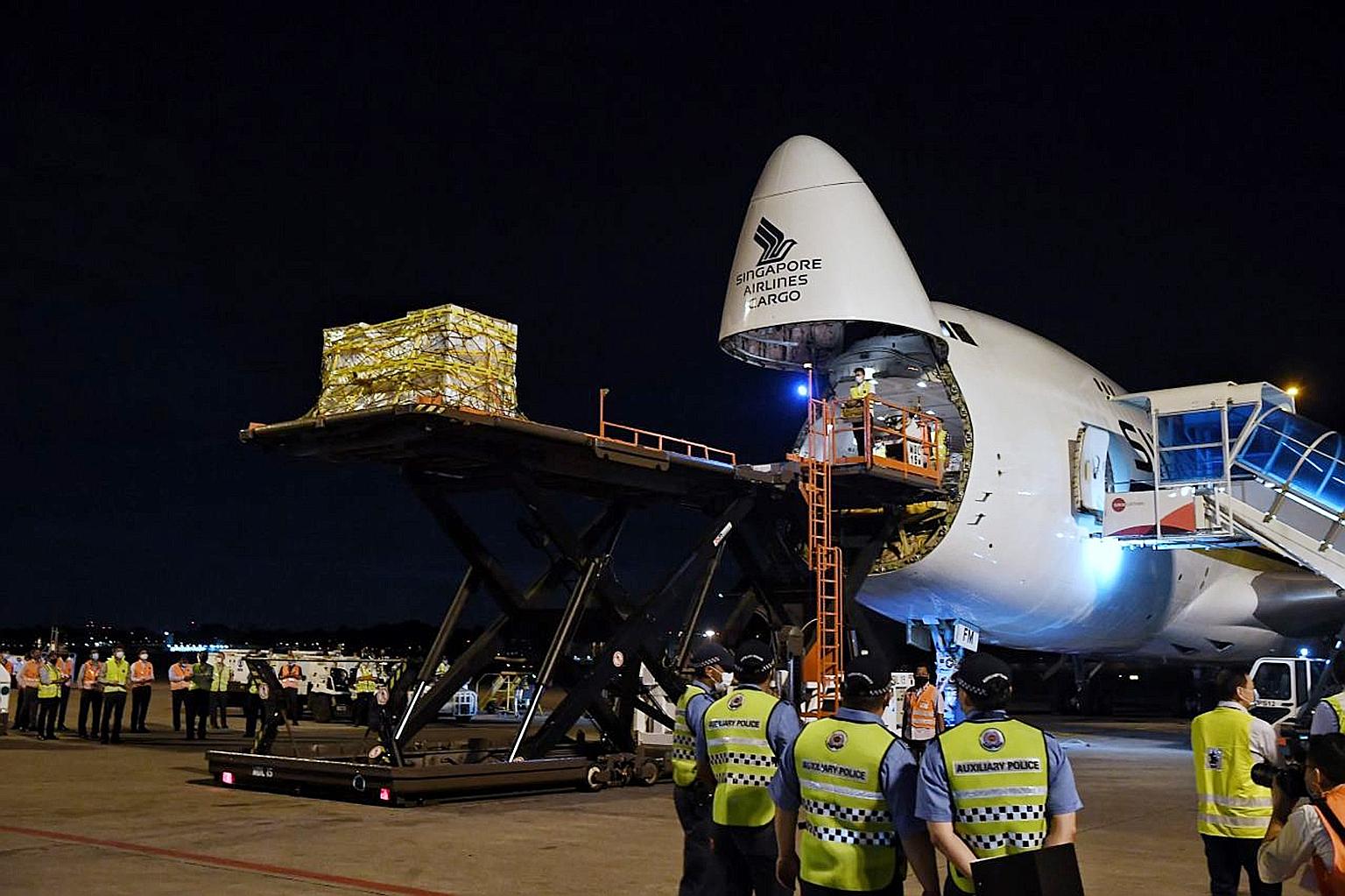 The Pfizer-BioNTech vaccine arriving in Singapore last December. The Republic experienced a short-term disruption when Pfizer shut down its plant for upgrading but supplies have resumed, says Health Minister Gan Kim Yong.