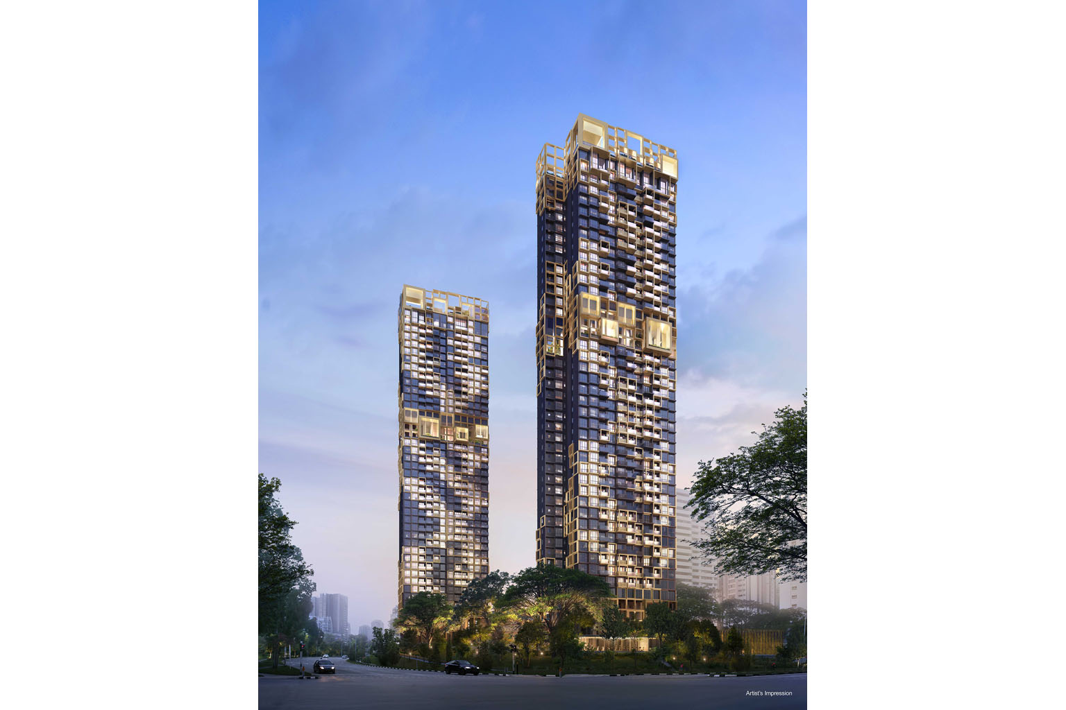An artist's impression of Irwell Hill Residences, a District 9 project near Orchard MRT station and the future Great World MRT station. Prices start at $998,000 for a studio, while a four-bedroom premium unit with a private lift is about $4 million.