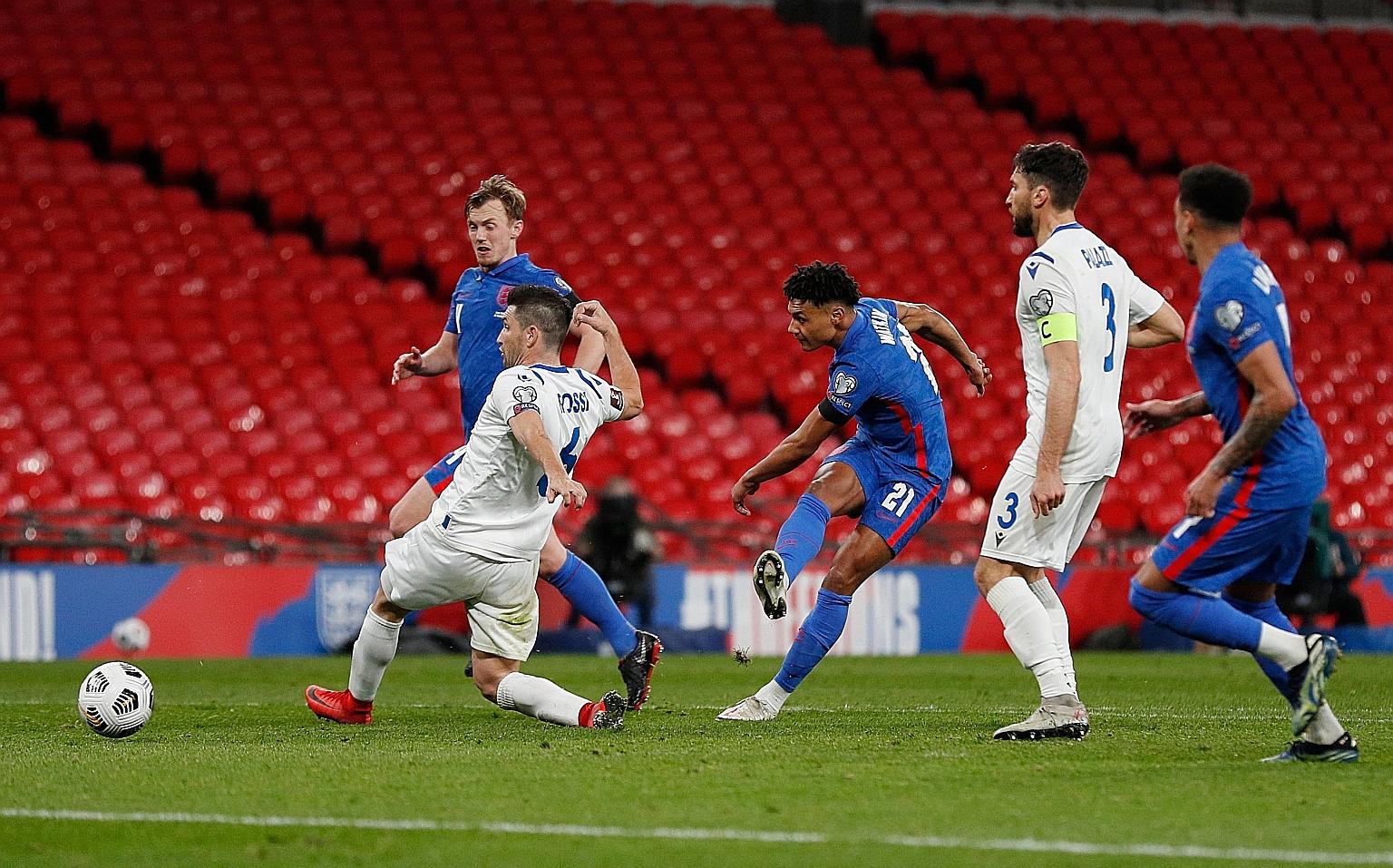 Ollie Watkins wrapping up England's 5-0 win over minnows San Marino at an empty Wembley Stadium on Thursday in their opening World Cup qualifier, scoring 20 minutes into his debut as a second-half substitute.