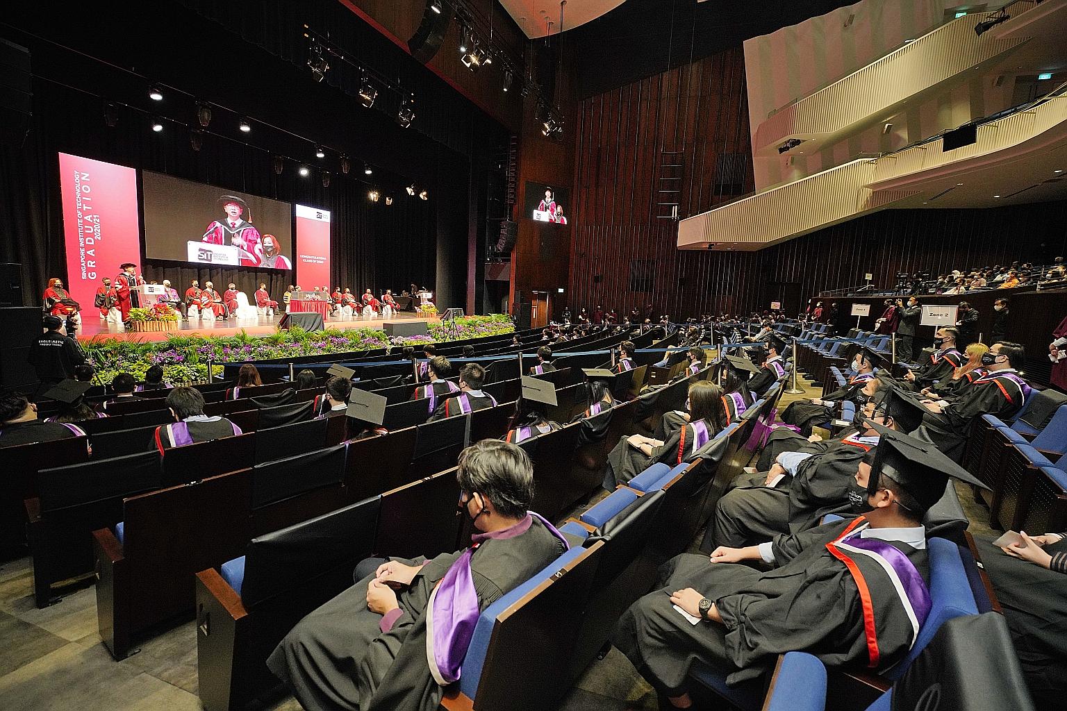 In the 2020 cohort, more than 1,700 graduates from the autonomous universities - including the Singapore Institute of Technology (left) - and more than 1,300 graduates from the ITE and polytechnics took Continuing Education and Training modules. PHOT