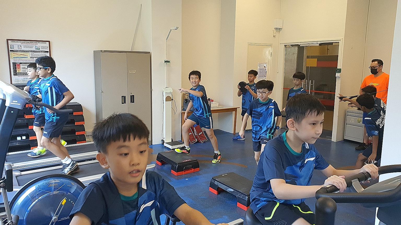 Montfort Junior School pupils in a gym for their specialised fitness lesson aimed at sporting excellence.