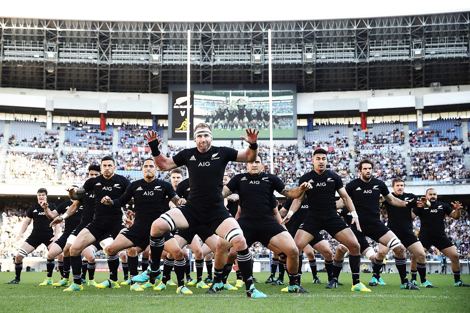 The All Blacks performing their iconic haka in 2018. Investing in rugby assets is a tantalising option as teams appear attractively priced compared to those in other sports. Struggling governing bodies are also trying to replenish their coffers. PHOT