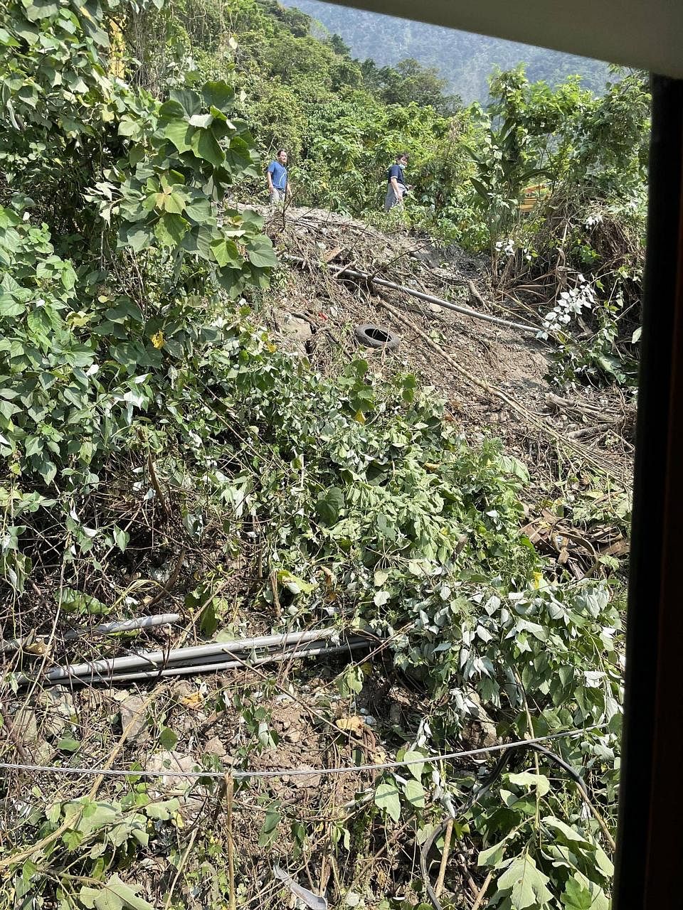 A passenger, known only as Mr Lee, said he took this photo from his window in the last train carriage of the 408 Taroko Express after the crash on Friday. The photo was posted on Taiwan's popular online bulletin system PTT. It shows Mr Lee Yi-hsiang 