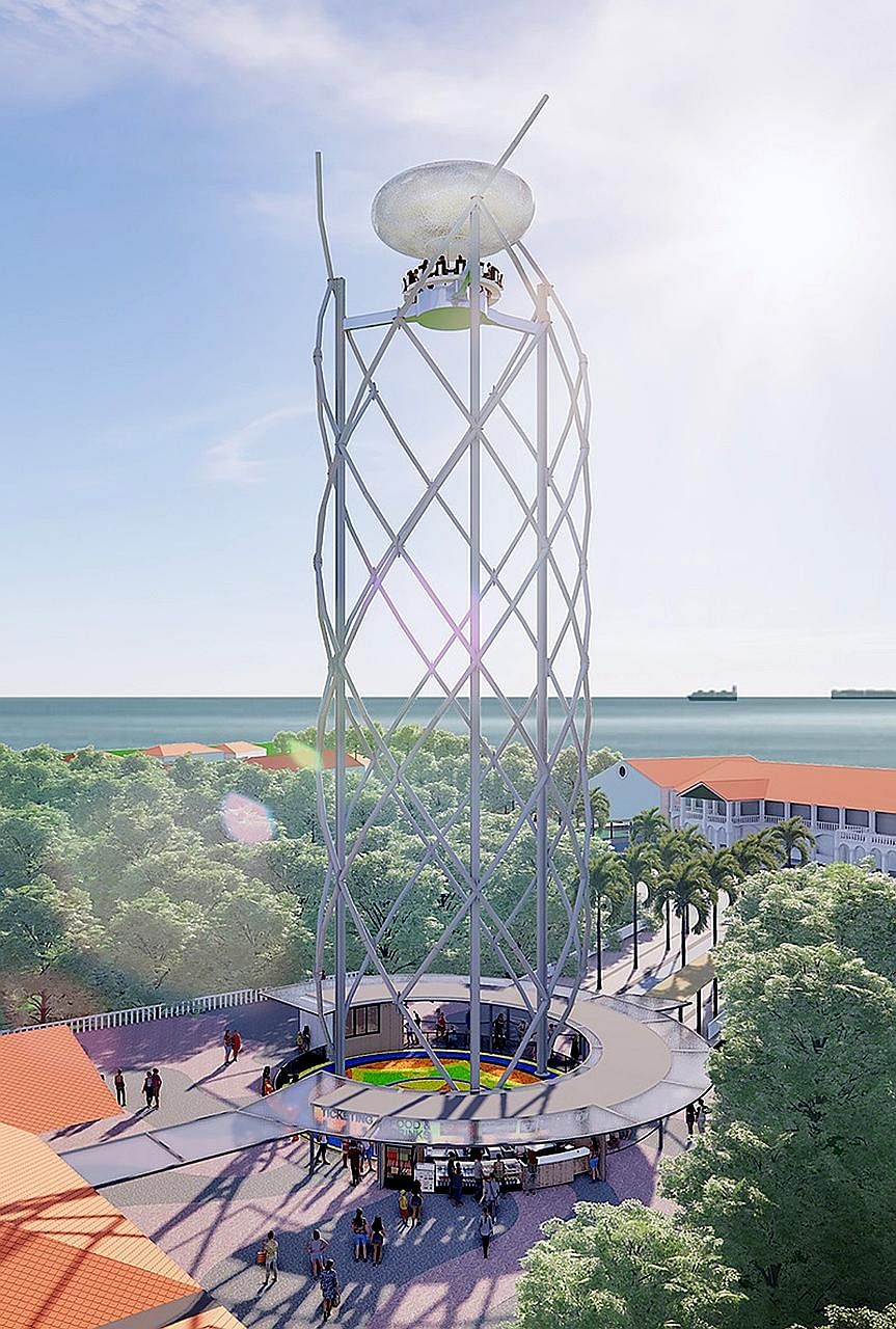 An artist's impression of the sprinkle pool at the Museum of Ice Cream Singapore, which is scheduled to open in the second half of this year. Above: A 3D rendering of the Slingshot thrill ride at Clarke Quay that will catapult riders almost 70m into 