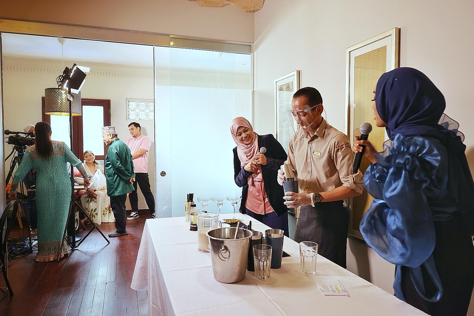 A live video segment on how to make mocktails with less sugar at the launch of the campaign for a healthier Ramadan and Hari Raya, at The Malayan Council yesterday.