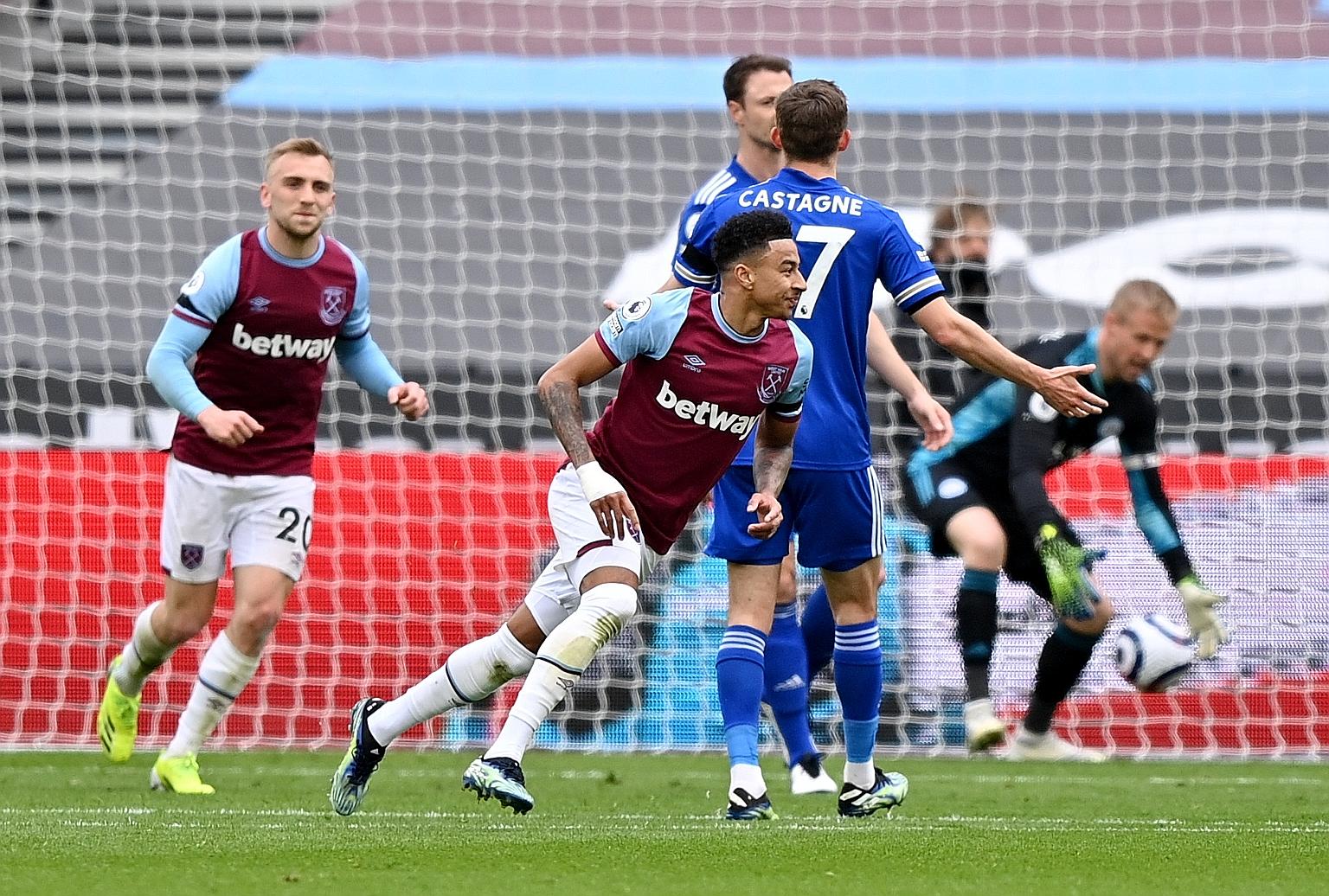 Manchester United loanee Jesse Lingard reeling away after giving West Ham the lead against Leicester at the London Stadium. While Leicester came back from three down to score twice, the hosts hung on to stay in the top-four fight and the forgotten Re