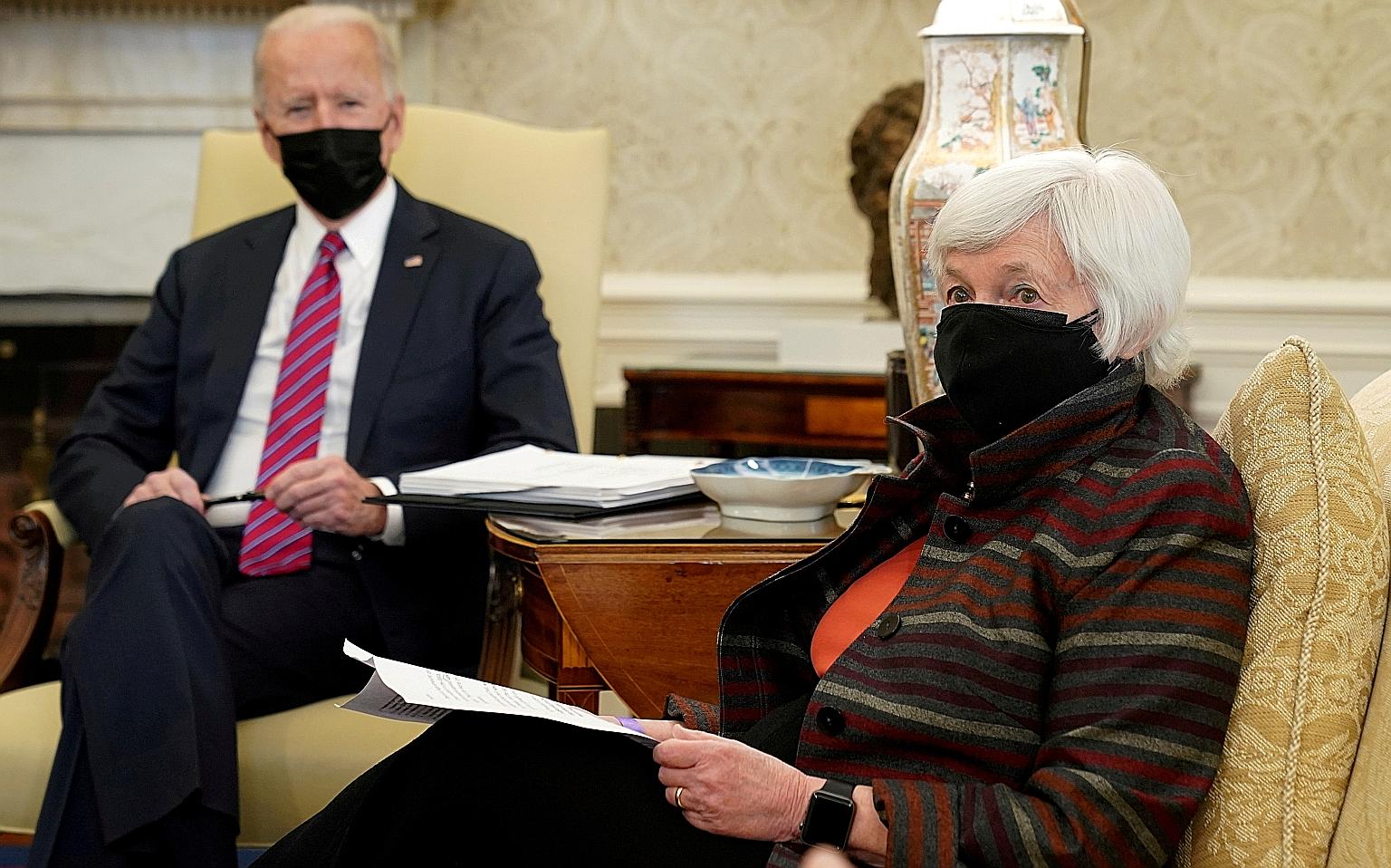 Treasury Secretary Janet Yellen with United States President Joe Biden at the White House in January. Sources say that while China might be set to escape a manipulation tag in an upcoming foreign exchange report, Treasury officials are concerned it i