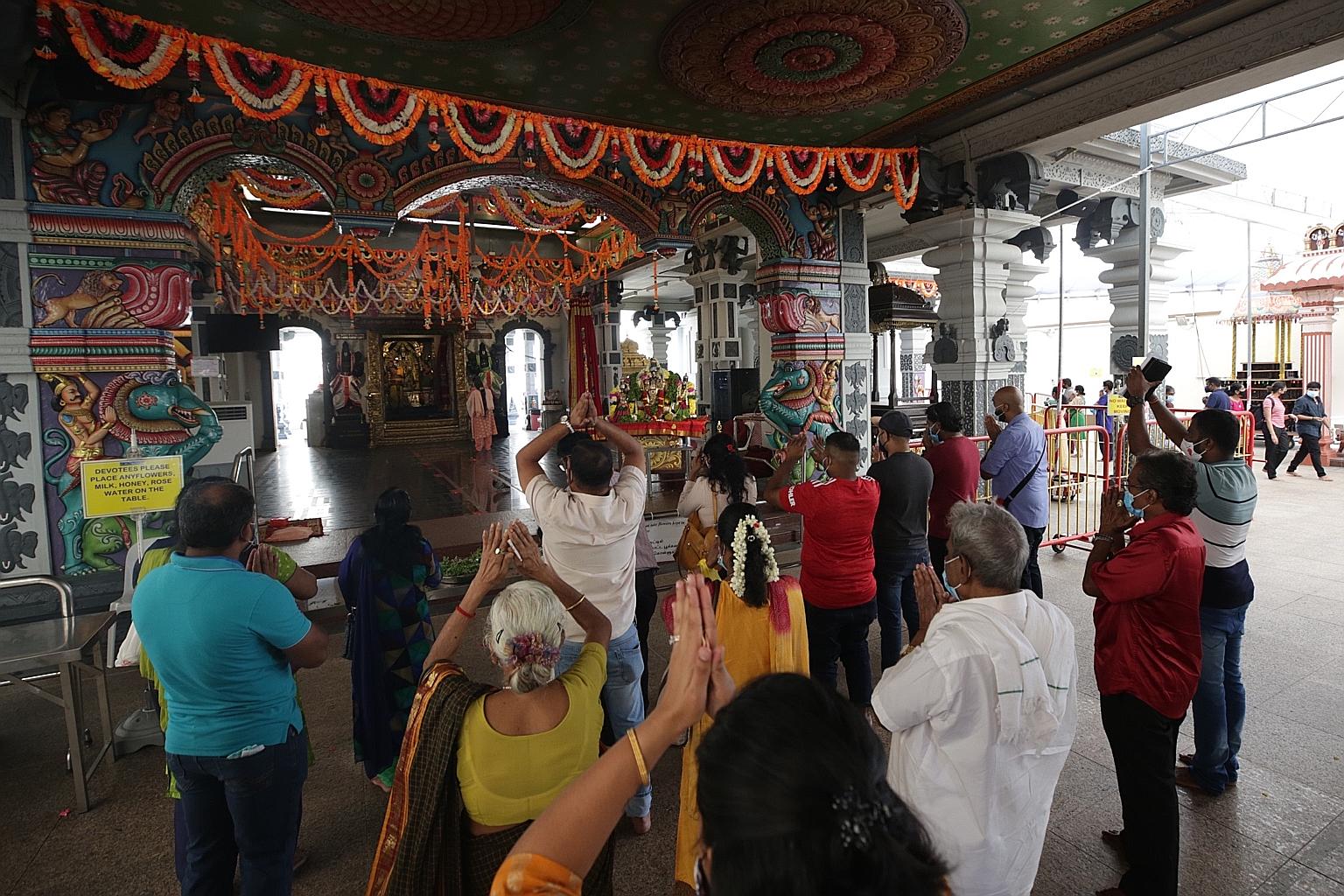 Devotees at Sri Srinivasa Perumal Temple yesterday, which marked the start of the Tamil New Year, or Puthandu. The cultural new year is traditionally celebrated on the first day of the Tamil month Chithirai. ST PHOTO: TIMOTHY DAVID