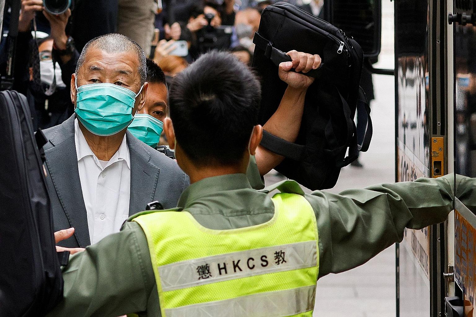 Media mogul Jimmy Lai, founder of Apple Daily, leaving the Court of Final Appeal in Hong Kong on Feb 9. PHOTO: REUTERS
