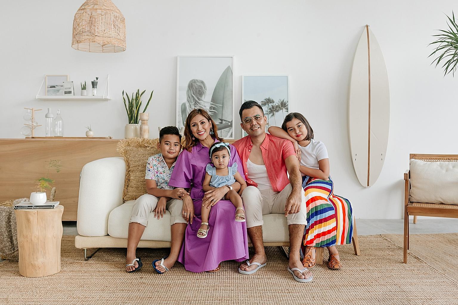 Lion Mums actress Nurul Aini and her husband Sofian Roslan, with their son, Shan Ehan, 10; and daughters Shaista Eman, eight, and Shania Eva, two.