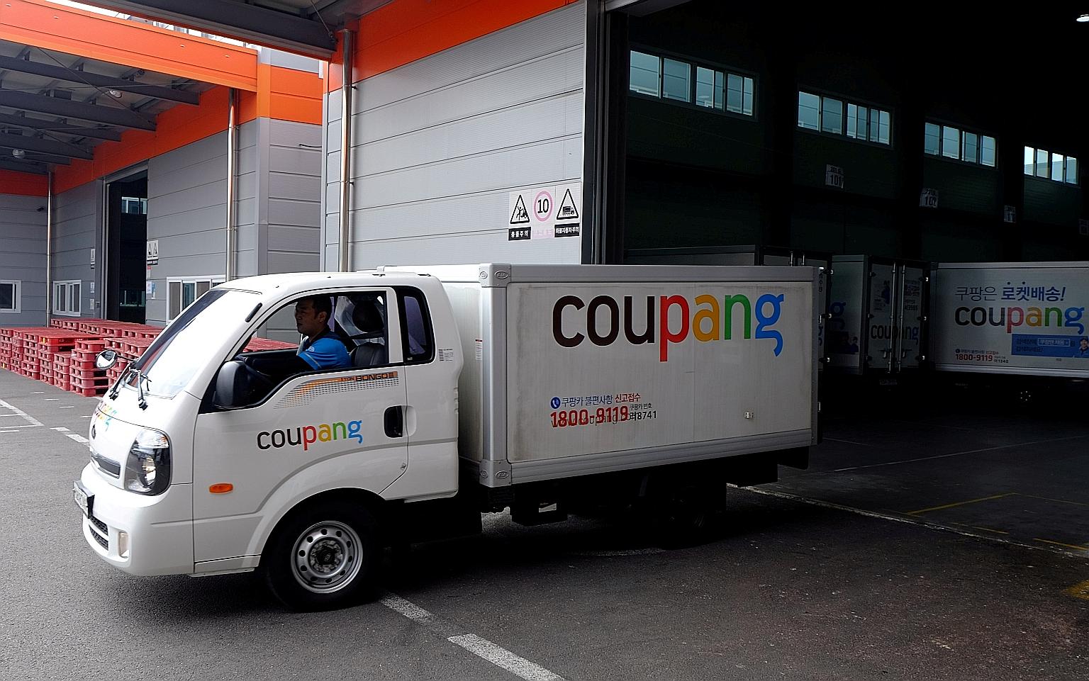 A Coupang delivery truck leaving a distribution centre in Seoul in 2018. Last week, The Korea Economic Daily newspaper reported that Coupang, which is listed on the New York Stock Exchange, will be expanding globally by entering the Singapore market.